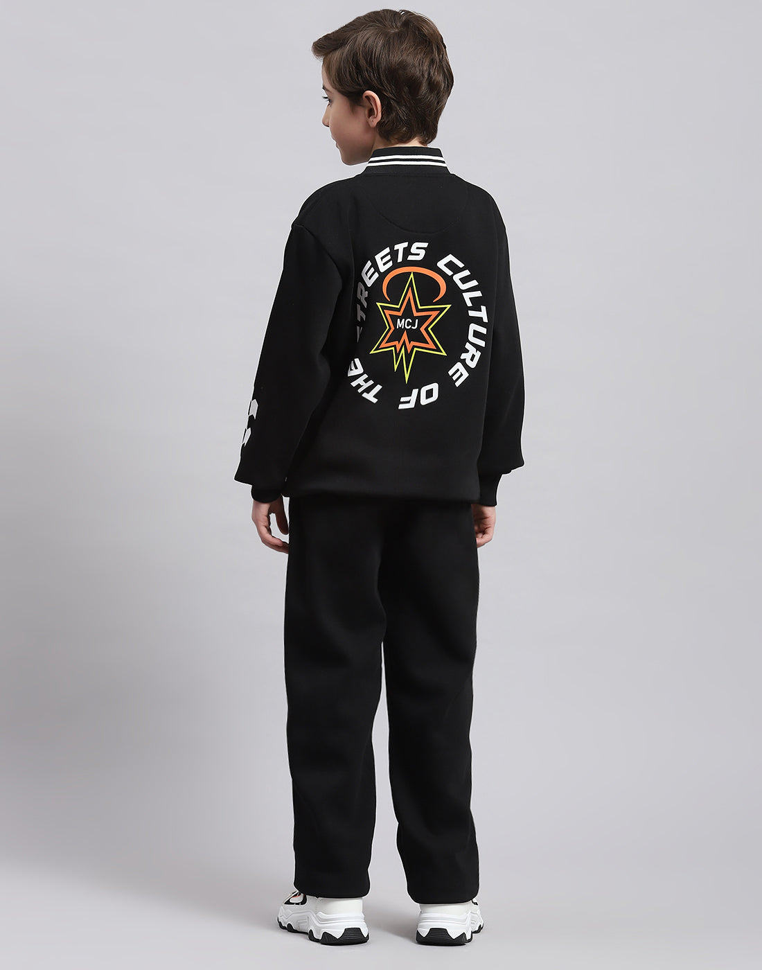 Boys Green Printed Stand Collar Full Sleeve Tracksuit