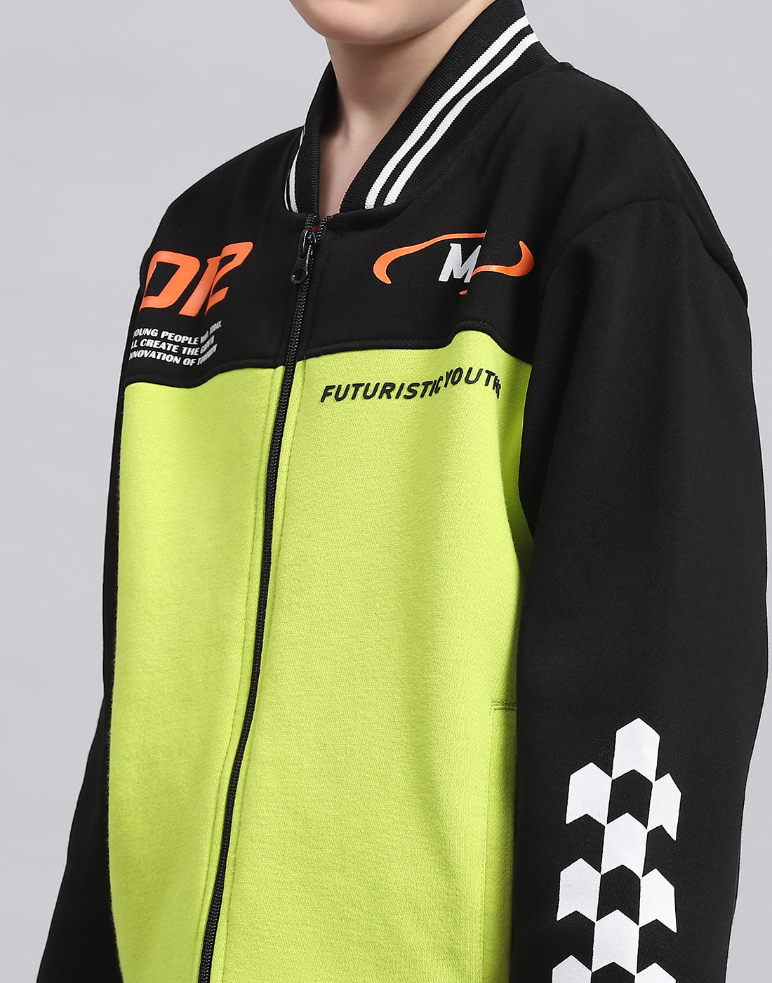 Boys Green Printed Stand Collar Full Sleeve Tracksuit