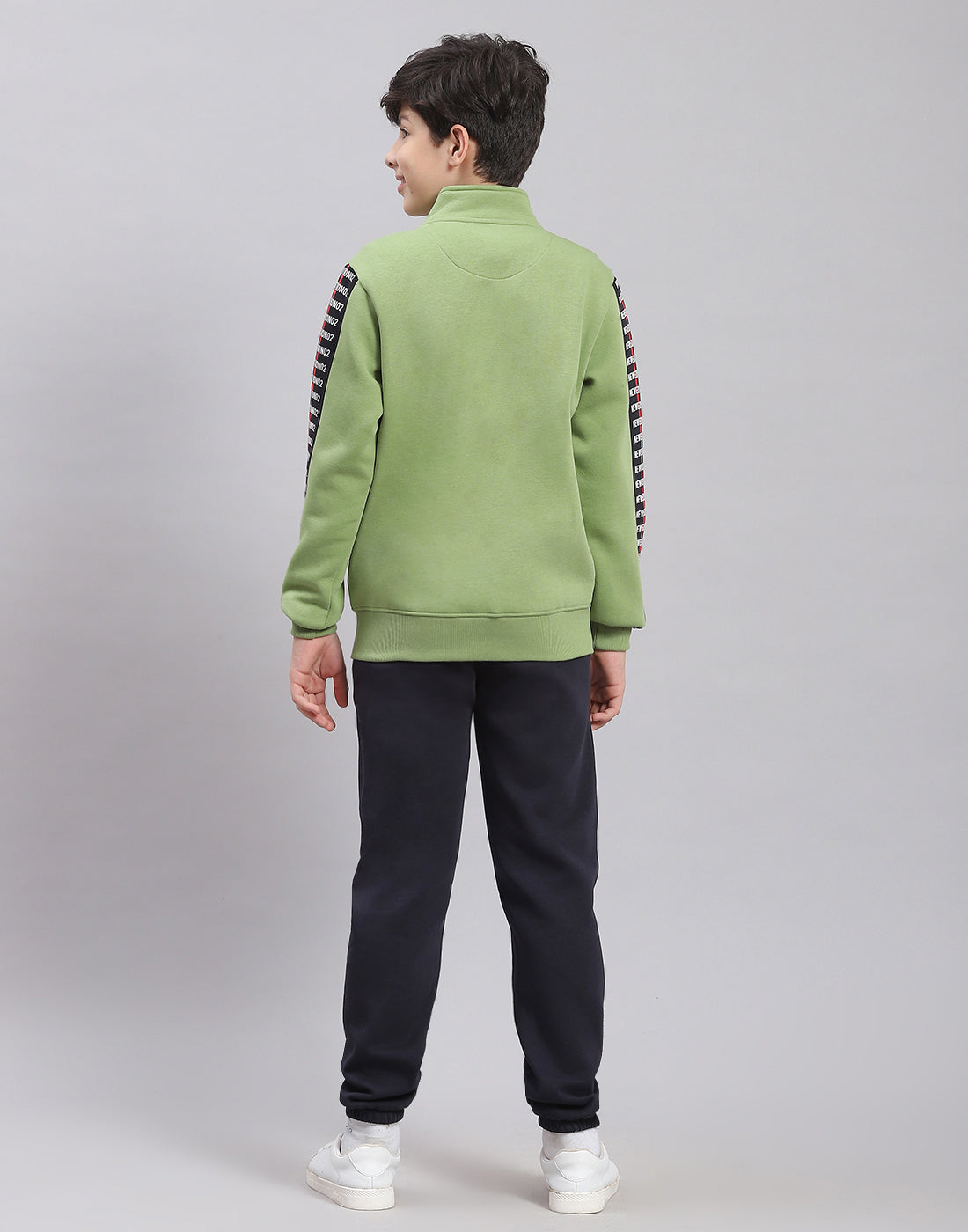 Boys Green Printed H Neck Full Sleeve Tracksuit