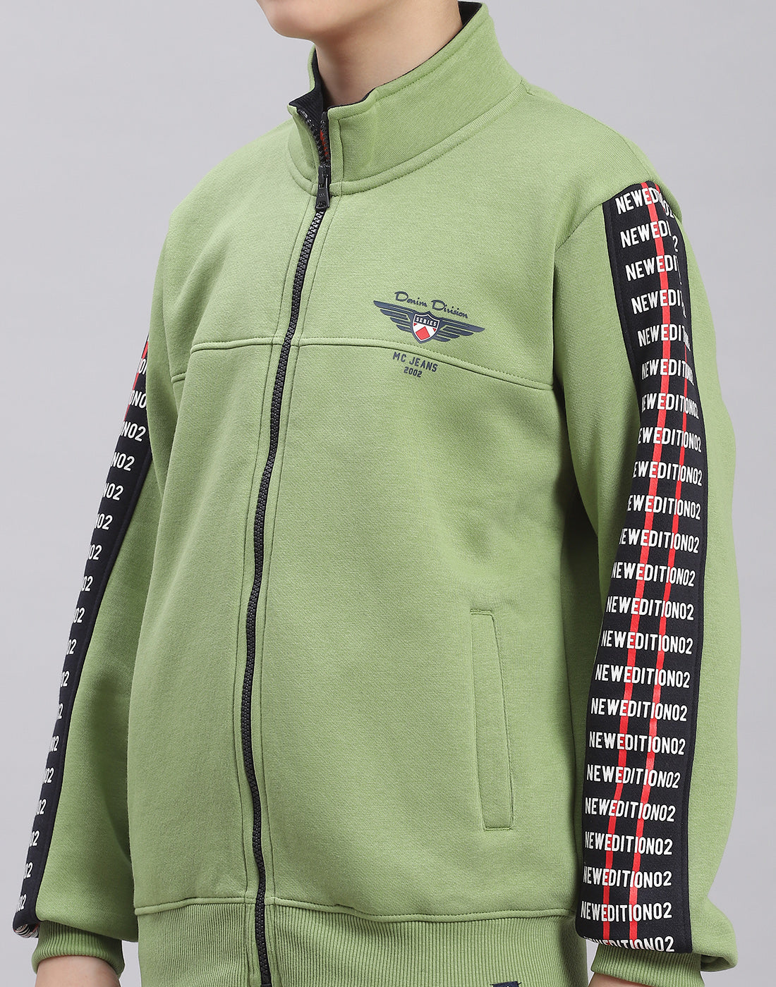 Boys Green Printed H Neck Full Sleeve Tracksuit