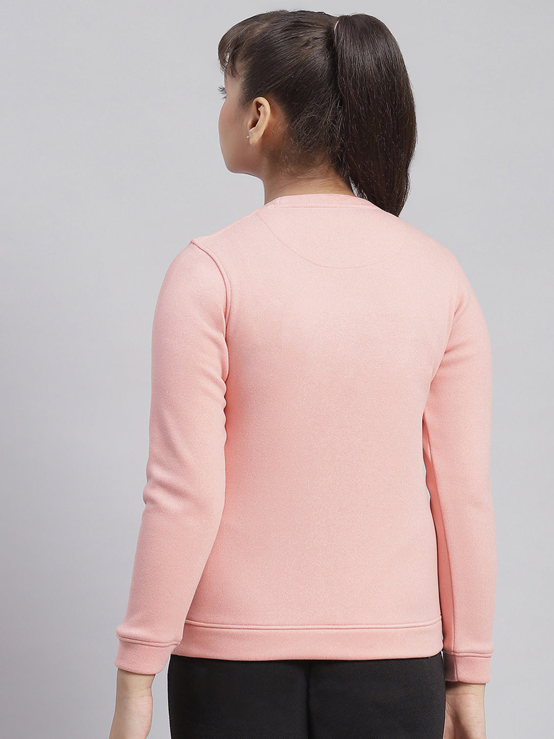 Girls Pink Embellished Round Neck Full Sleeve Sweatshirt