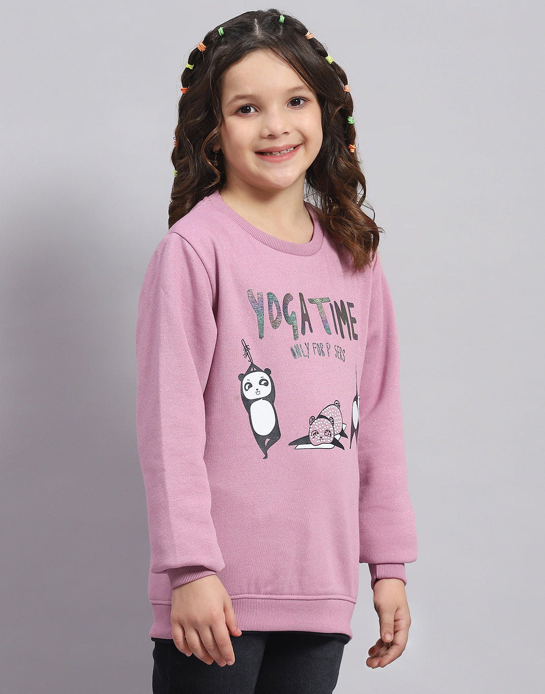Girls Purple Printed Round Neck Full Sleeve Sweatshirt