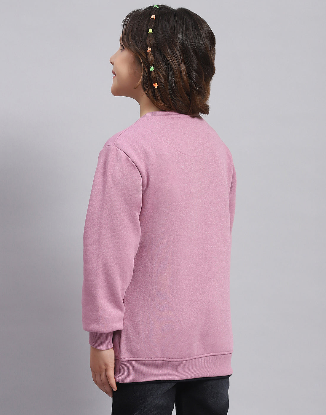 Girls Purple Printed Round Neck Full Sleeve Sweatshirt