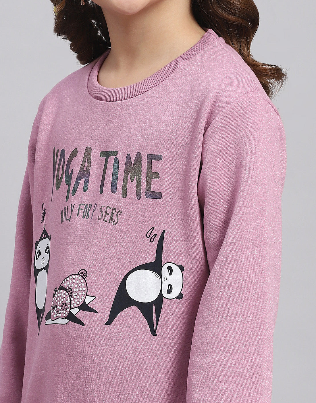 Girls Purple Printed Round Neck Full Sleeve Sweatshirt