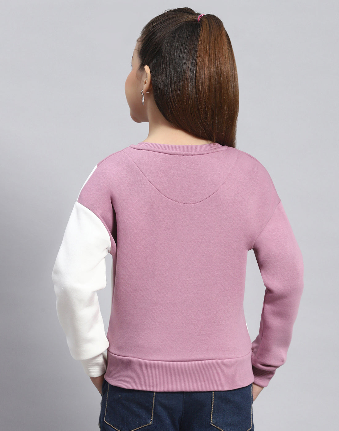 Girls Purple Printed Round Neck Full Sleeve Sweatshirt