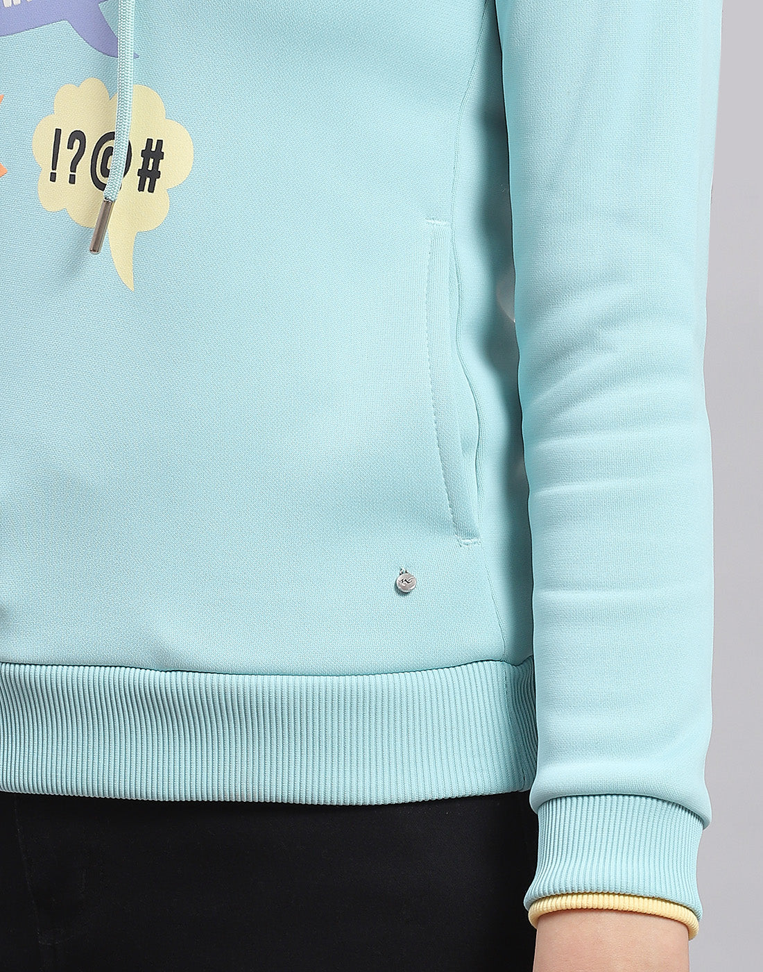 Girls Turquoise Blue Printed Hooded Full Sleeve Sweatshirt