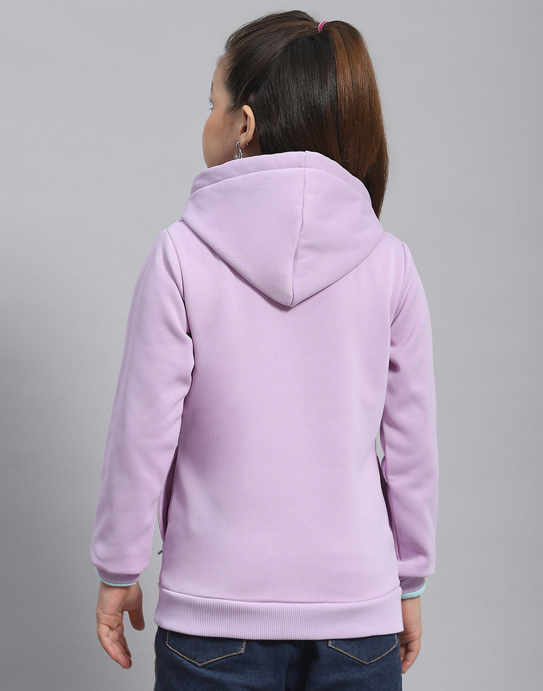Girls Purple Printed Hooded Full Sleeve Sweatshirt