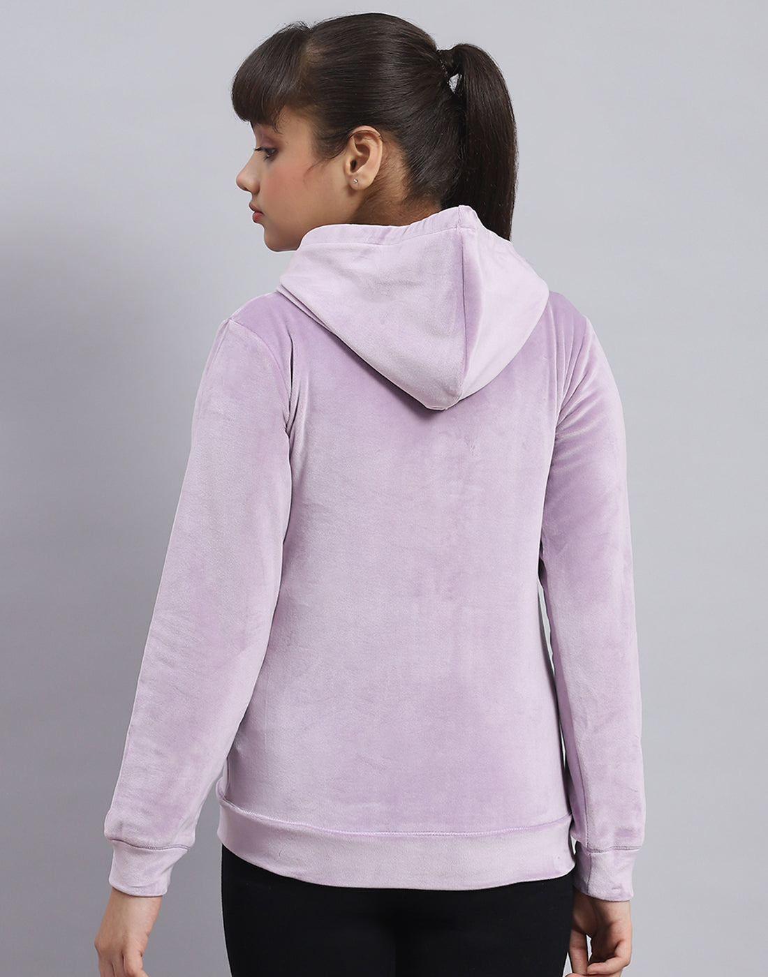 Girls Purple Solid Hooded Full Sleeve Sweatshirt