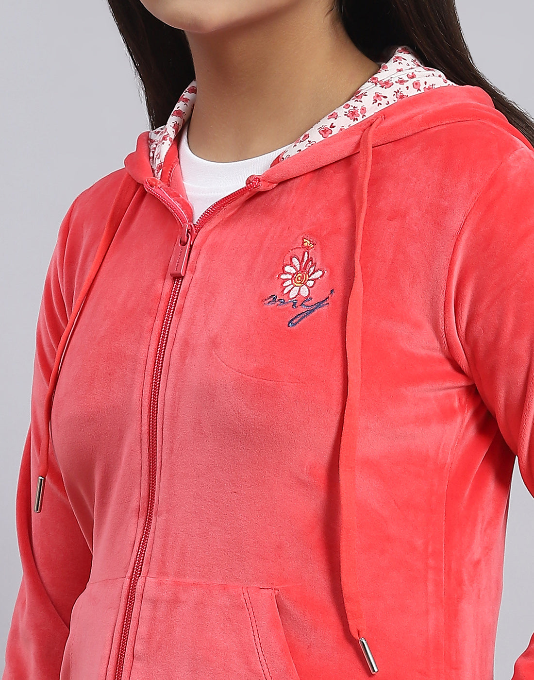 Girls Pink Solid Hooded Full Sleeve Sweatshirt