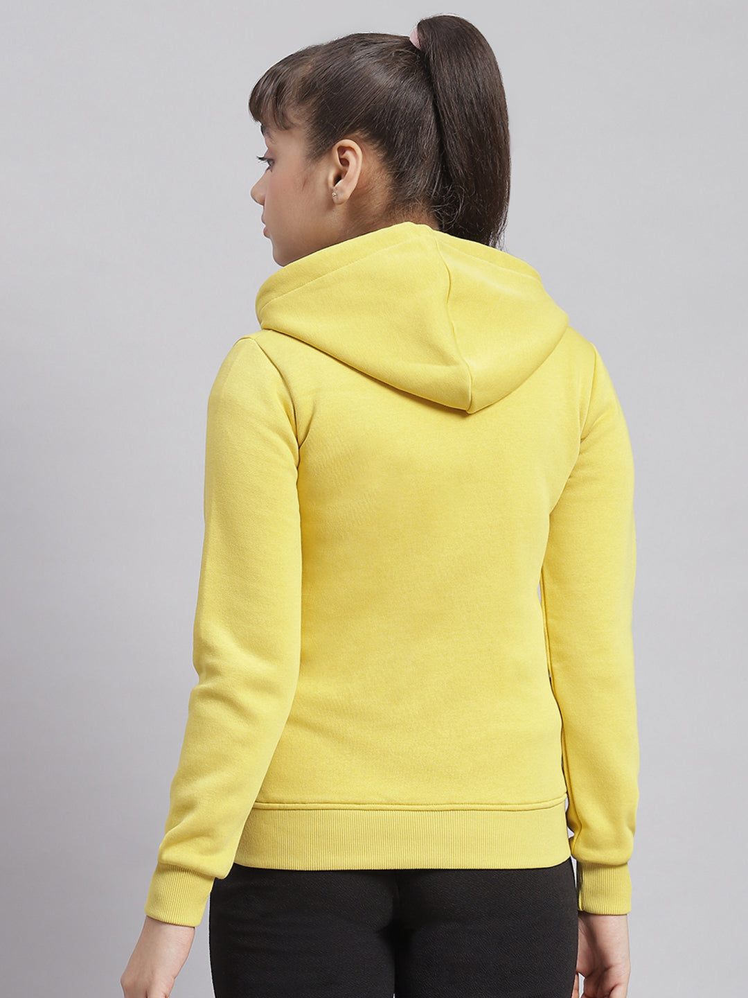 Girls Yellow Solid Hooded Full Sleeve Sweatshirt