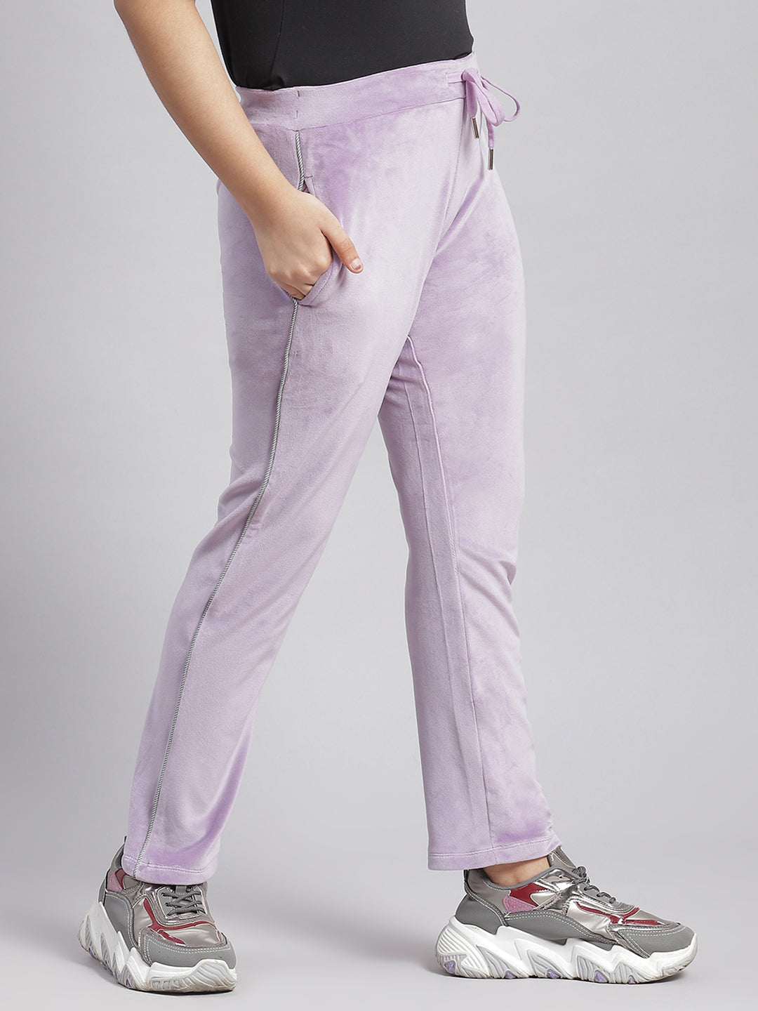 Girls Purple Solid Regular Fit Lowers