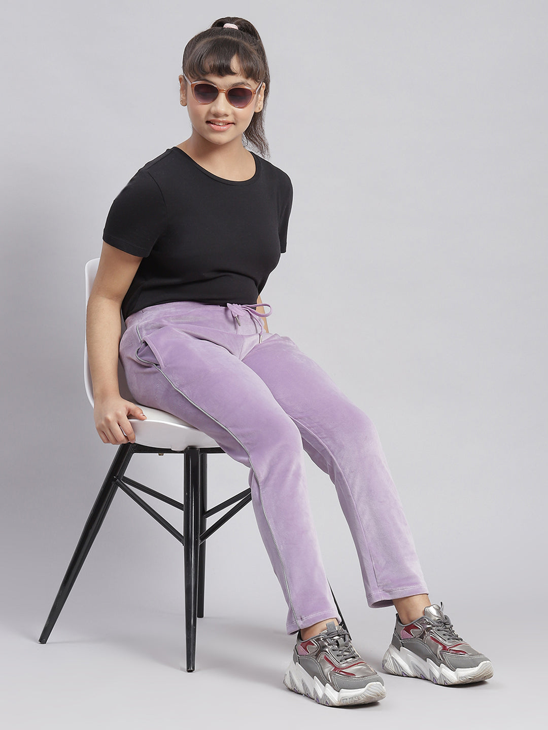 Girls Purple Solid Regular Fit Lowers