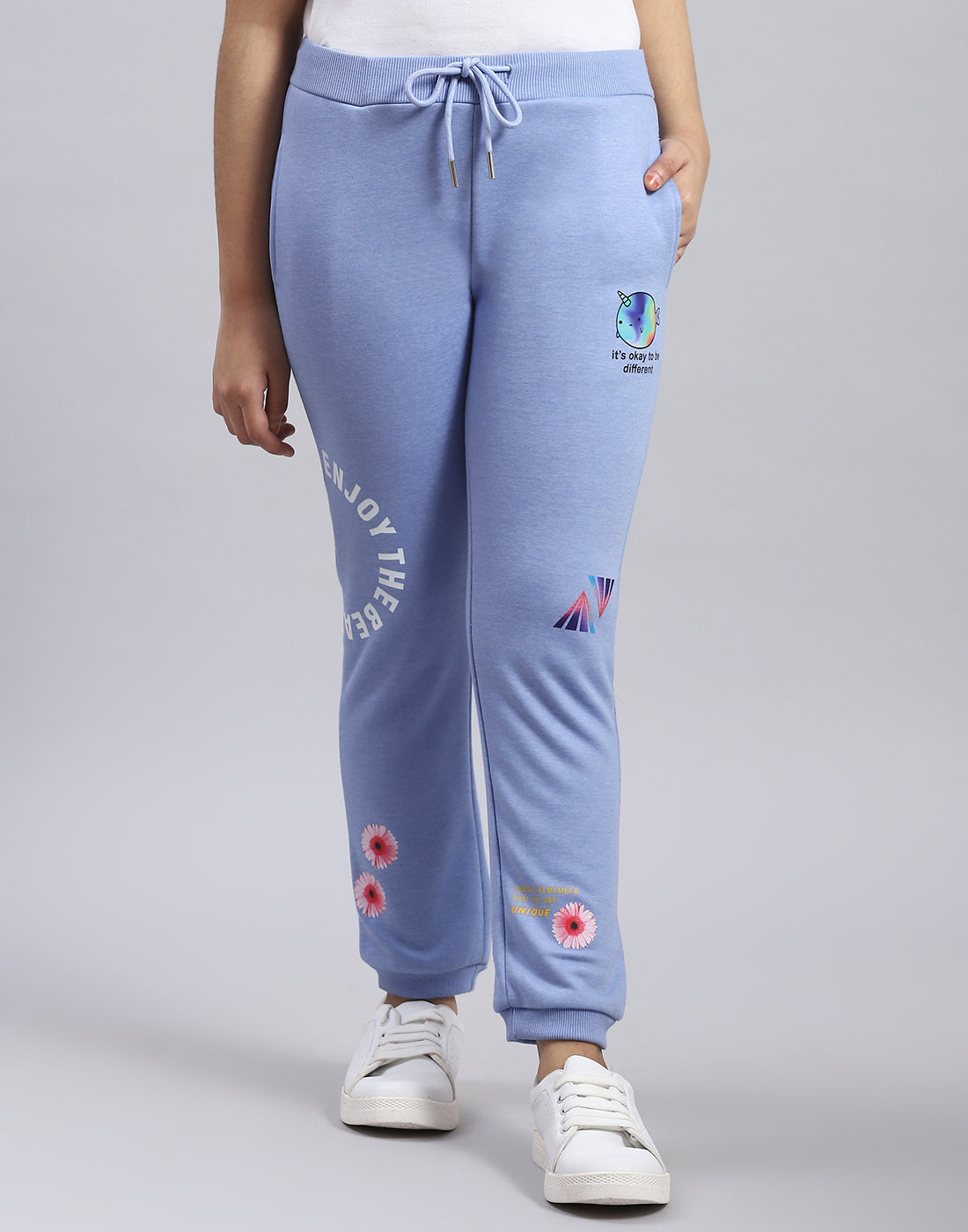 Girls Blue Solid Regular Fit Lower