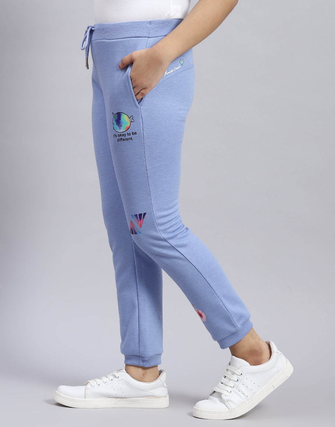 Girls Blue Solid Regular Fit Lower