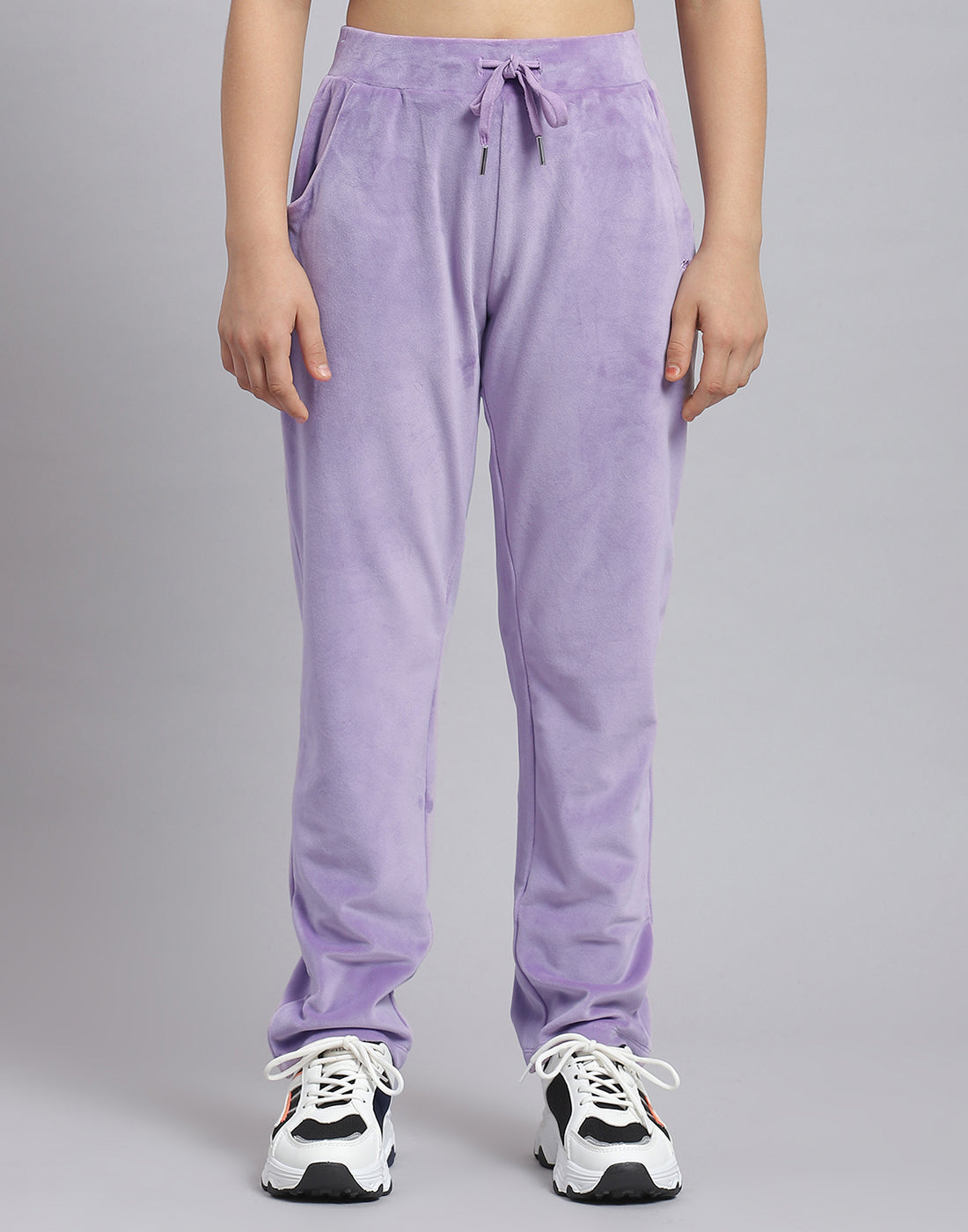 Girls Purple Solid Hooded Full Sleeve Tracksuit