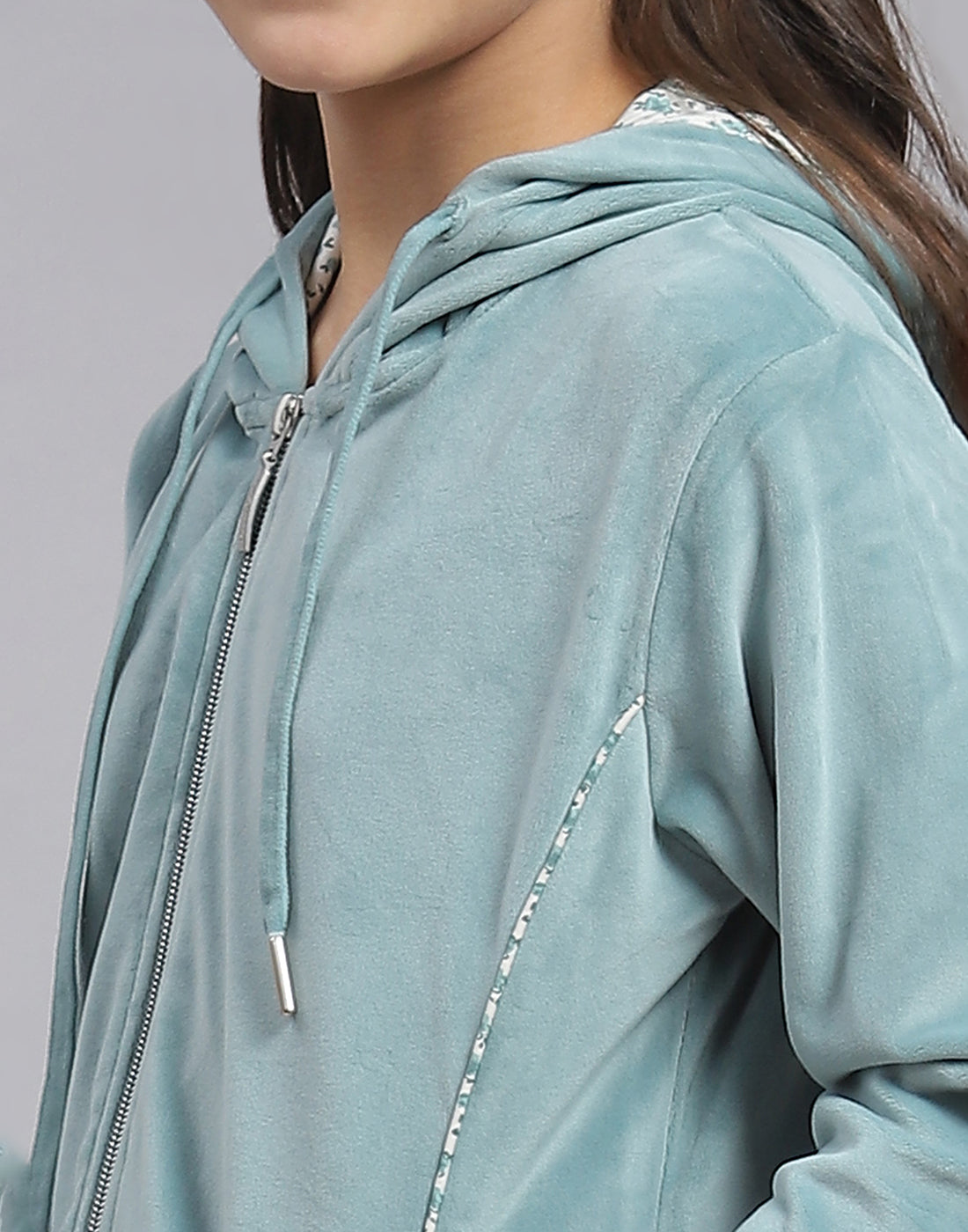 Girls Teal Blue Solid Hooded Full Sleeve Tracksuit