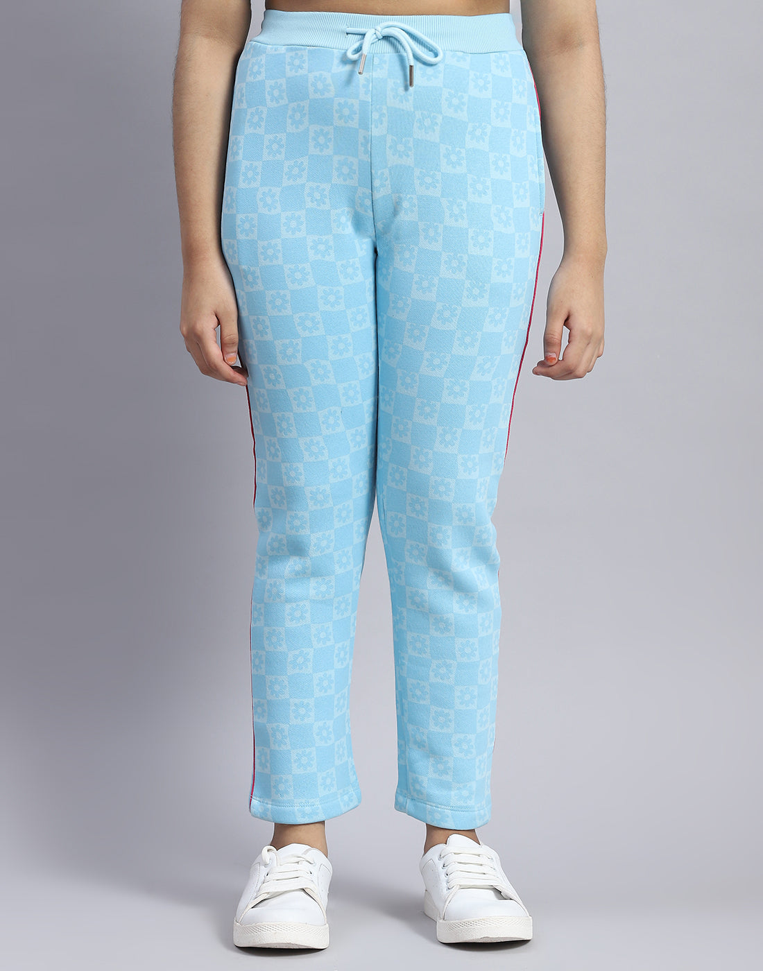 Girls Blue Printed Round Neck Full Sleeve Tracksuit