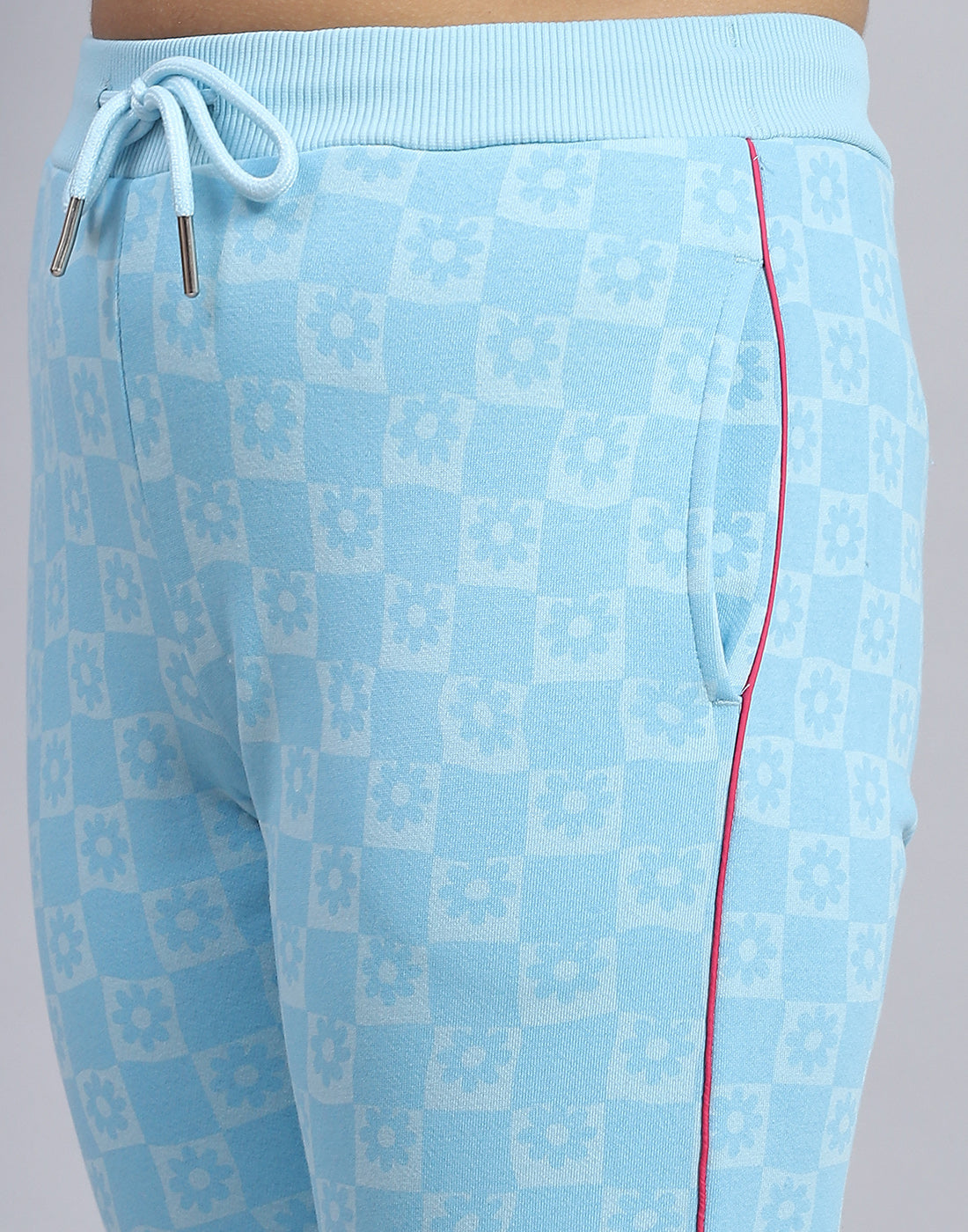 Girls Blue Printed Round Neck Full Sleeve Tracksuit