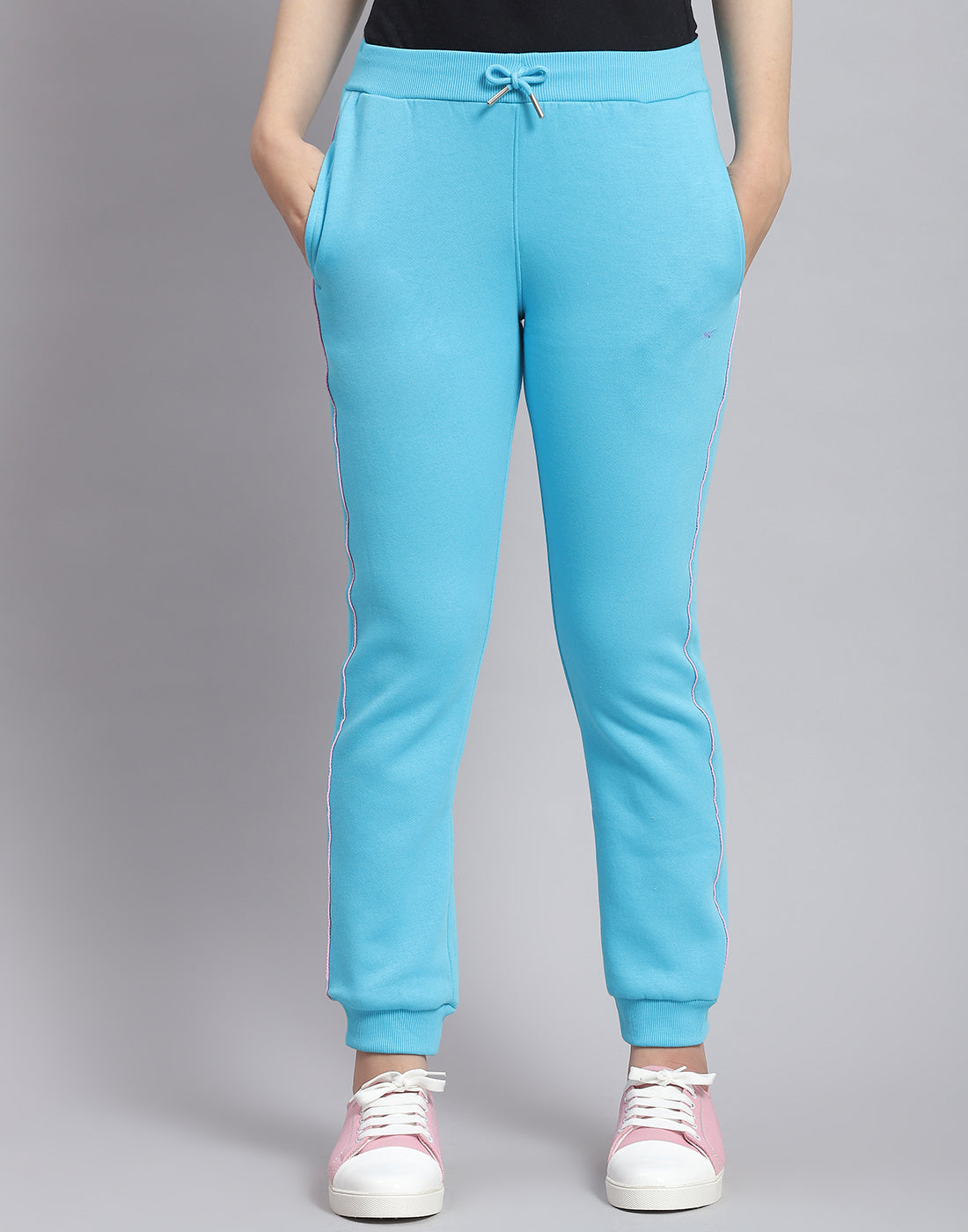 Girls Blue Printed Round Neck Full Sleeve Tracksuit