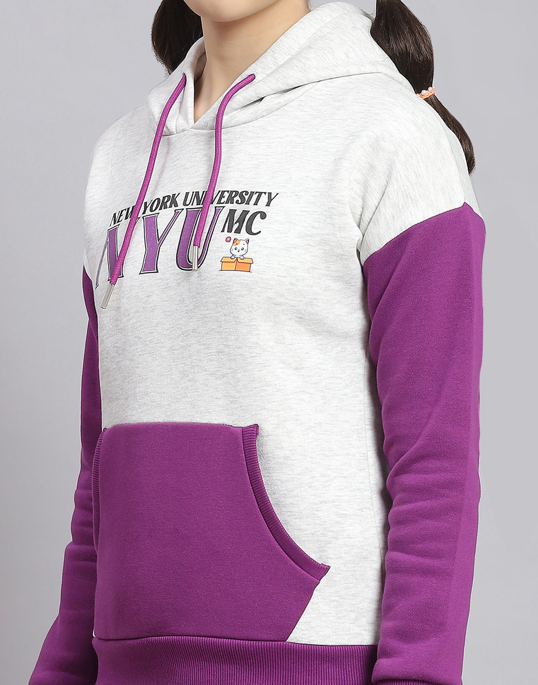 Girls Purple Printed Hooded Full Sleeve Tracksuit