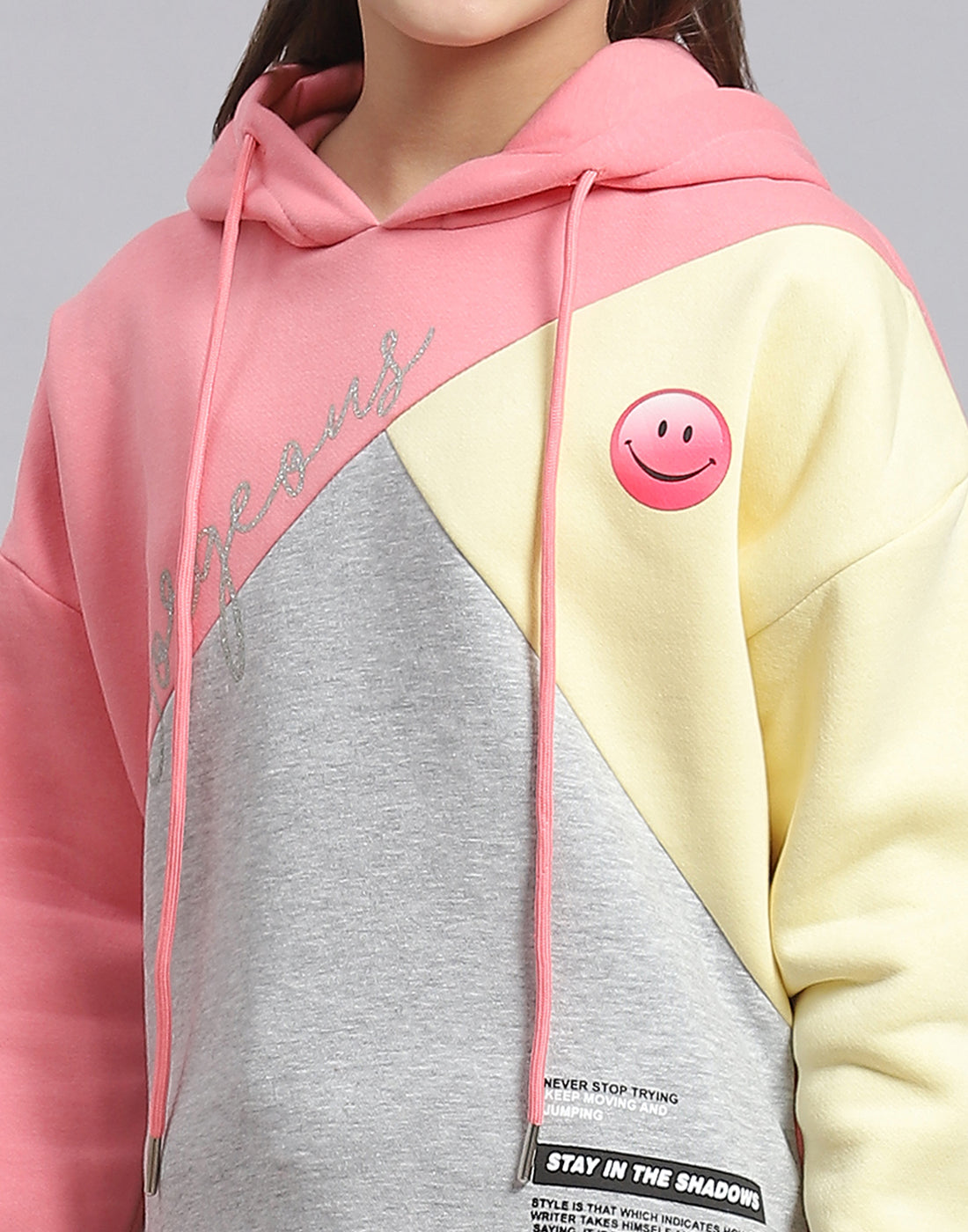 Girls Pink Printed Hooded Full Sleeve Tracksuit