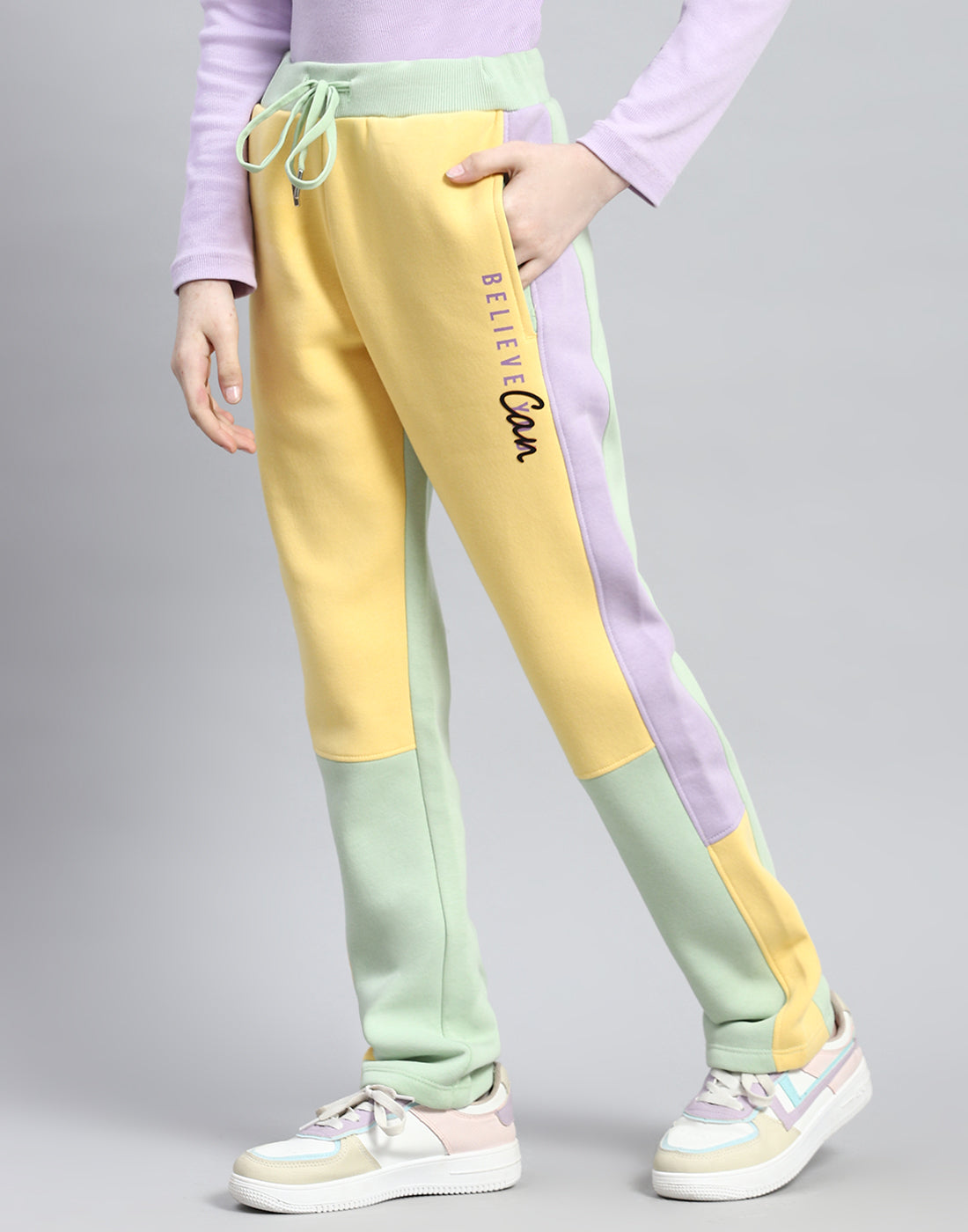 Girls Yellow Printed Hooded Full Sleeve Tracksuit