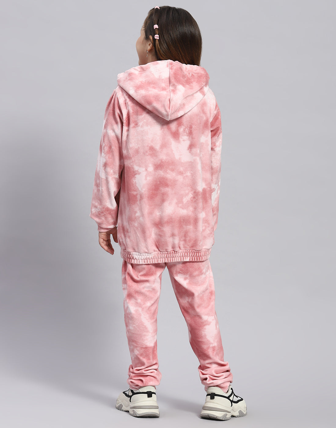 Girls Pink Printed Round Neck Full Sleeve Cords Set