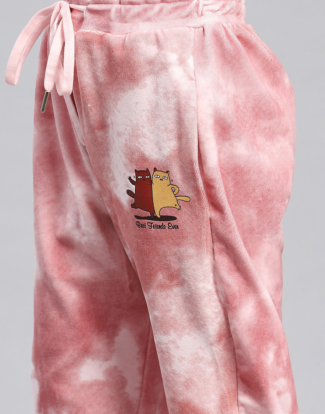 Girls Pink Printed Round Neck Full Sleeve Cords Set