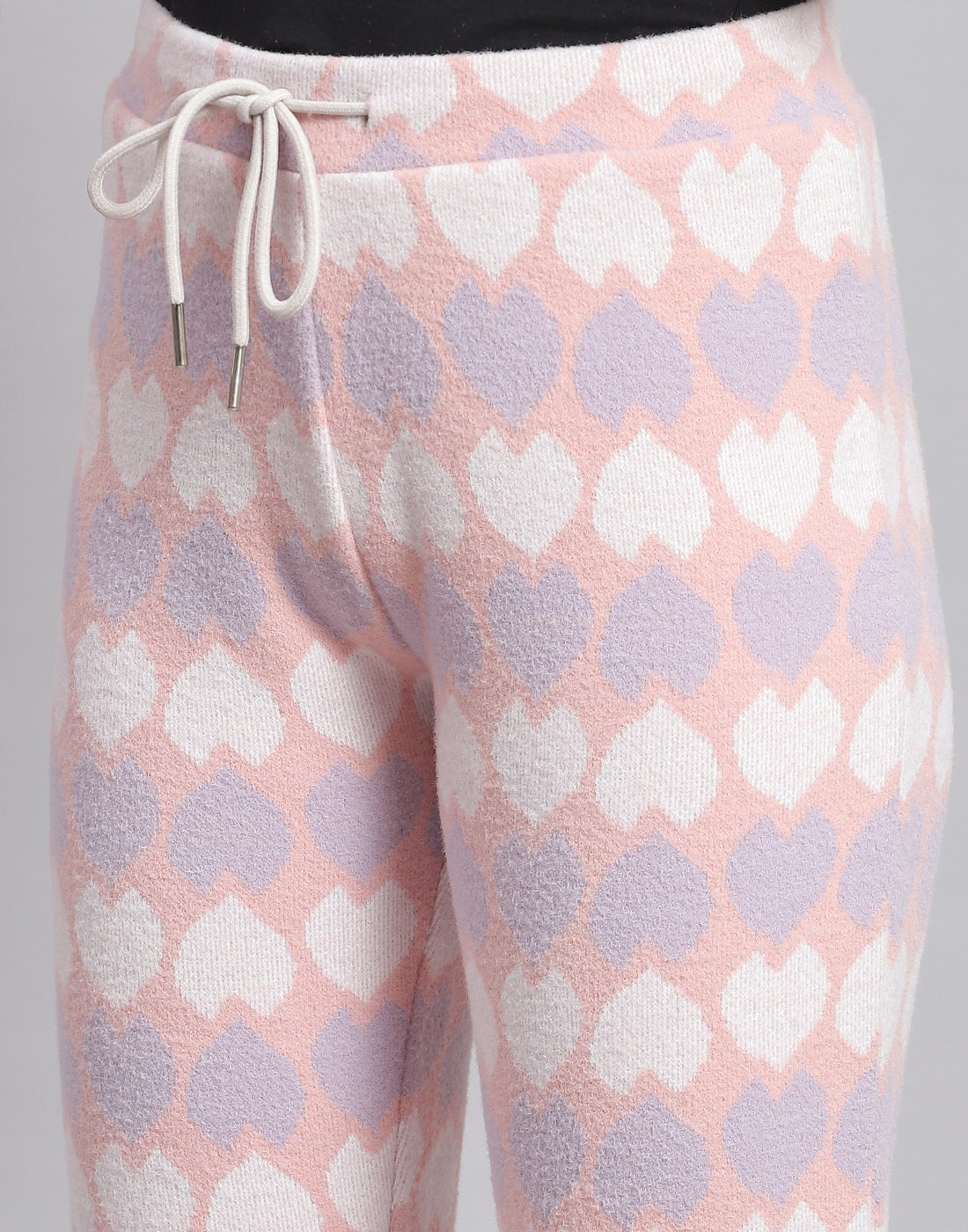 Girls Peach Self Design T Neck Full Sleeve Cords Set