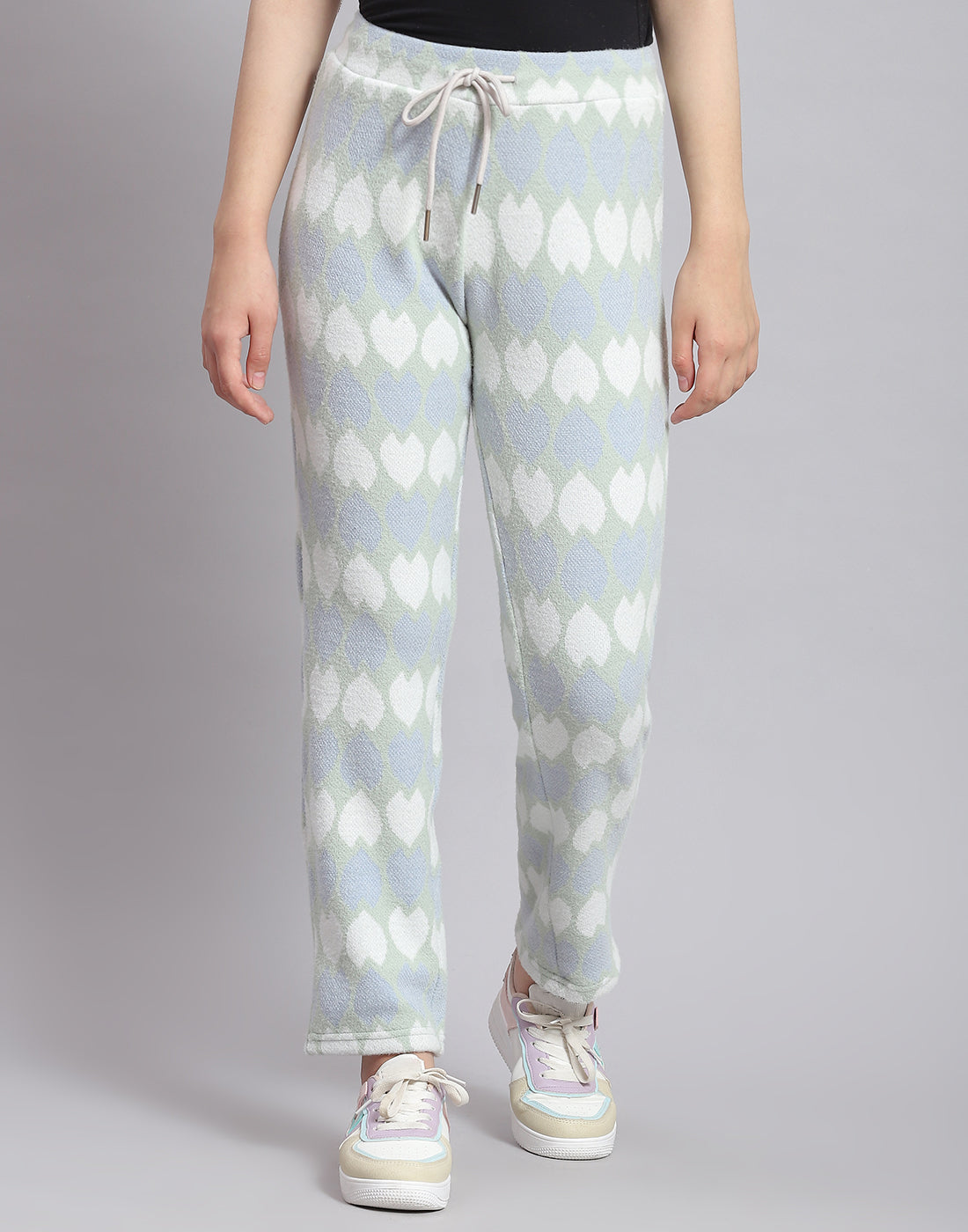 Girls Green Self Design T Neck Full Sleeve Cords Set