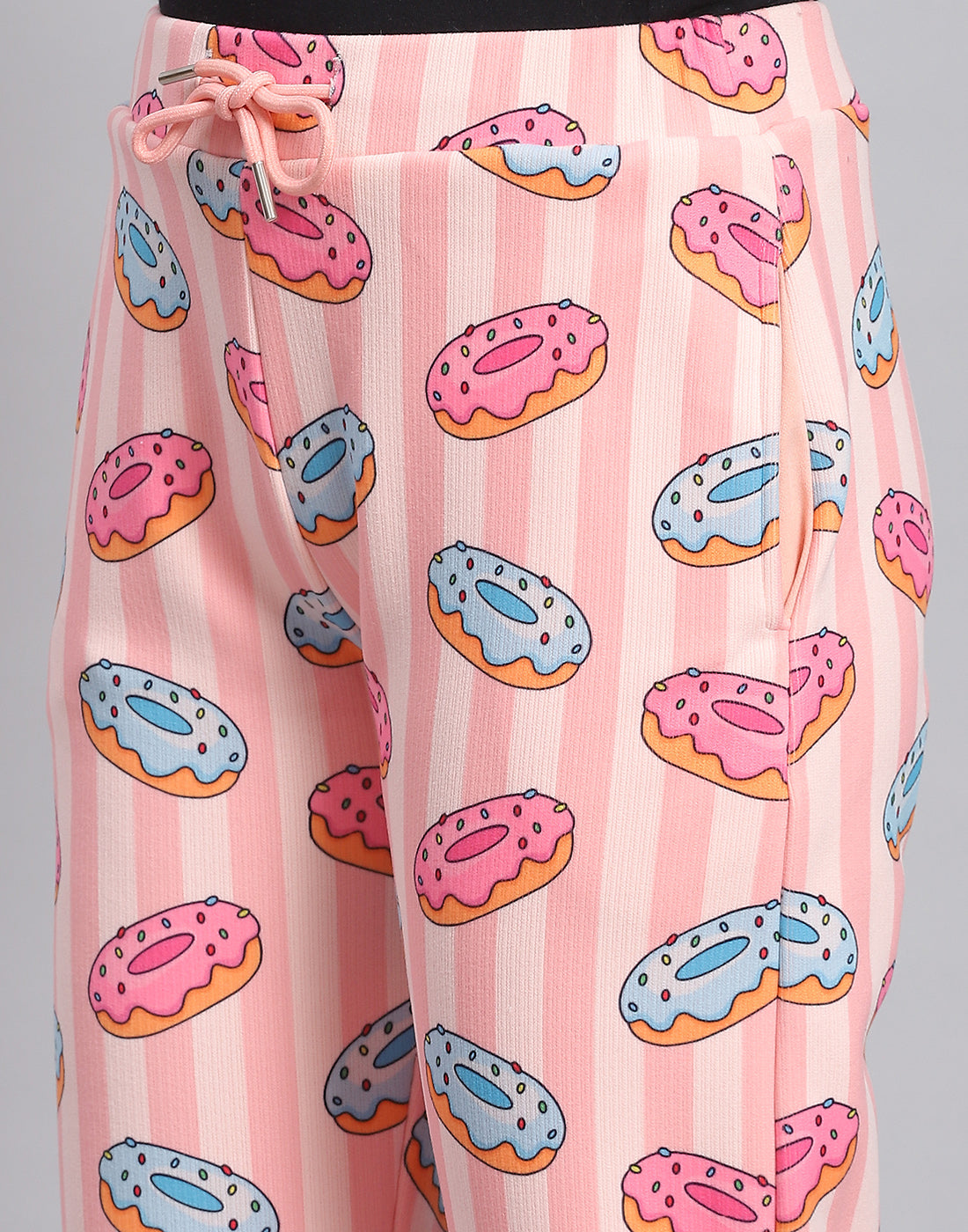 Girls Pink Printed Round Neck Full Sleeve Cords Set