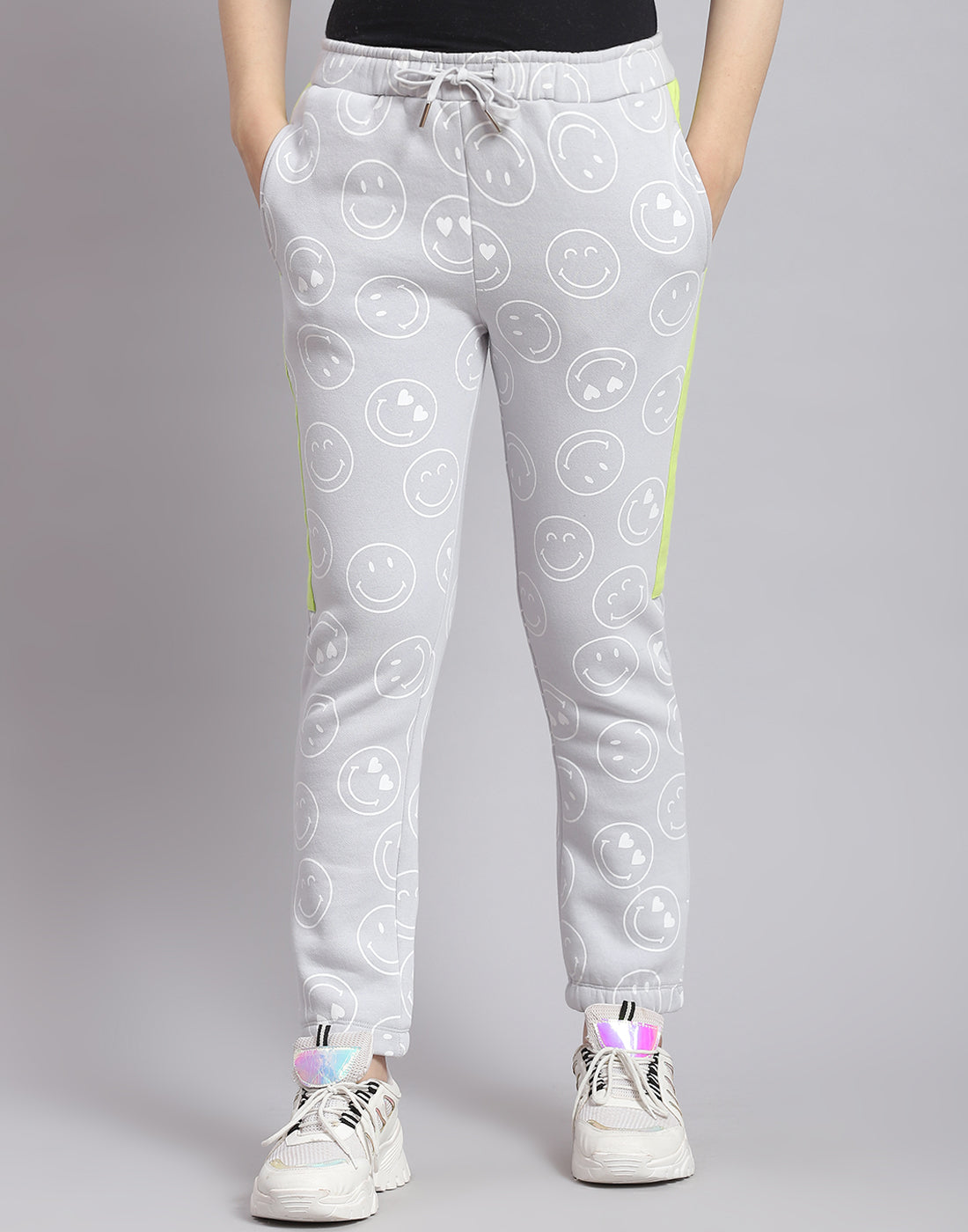 Girls Grey Printed Hooded Full Sleeve Cords Set