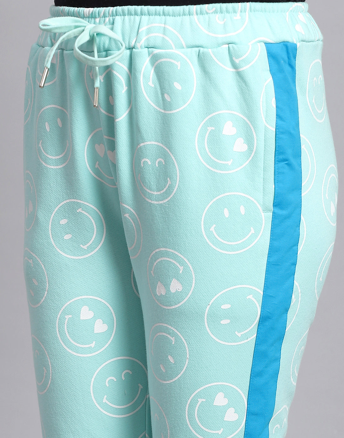 Girls Turquoise Blue Printed Hooded Full Sleeve Cords Set