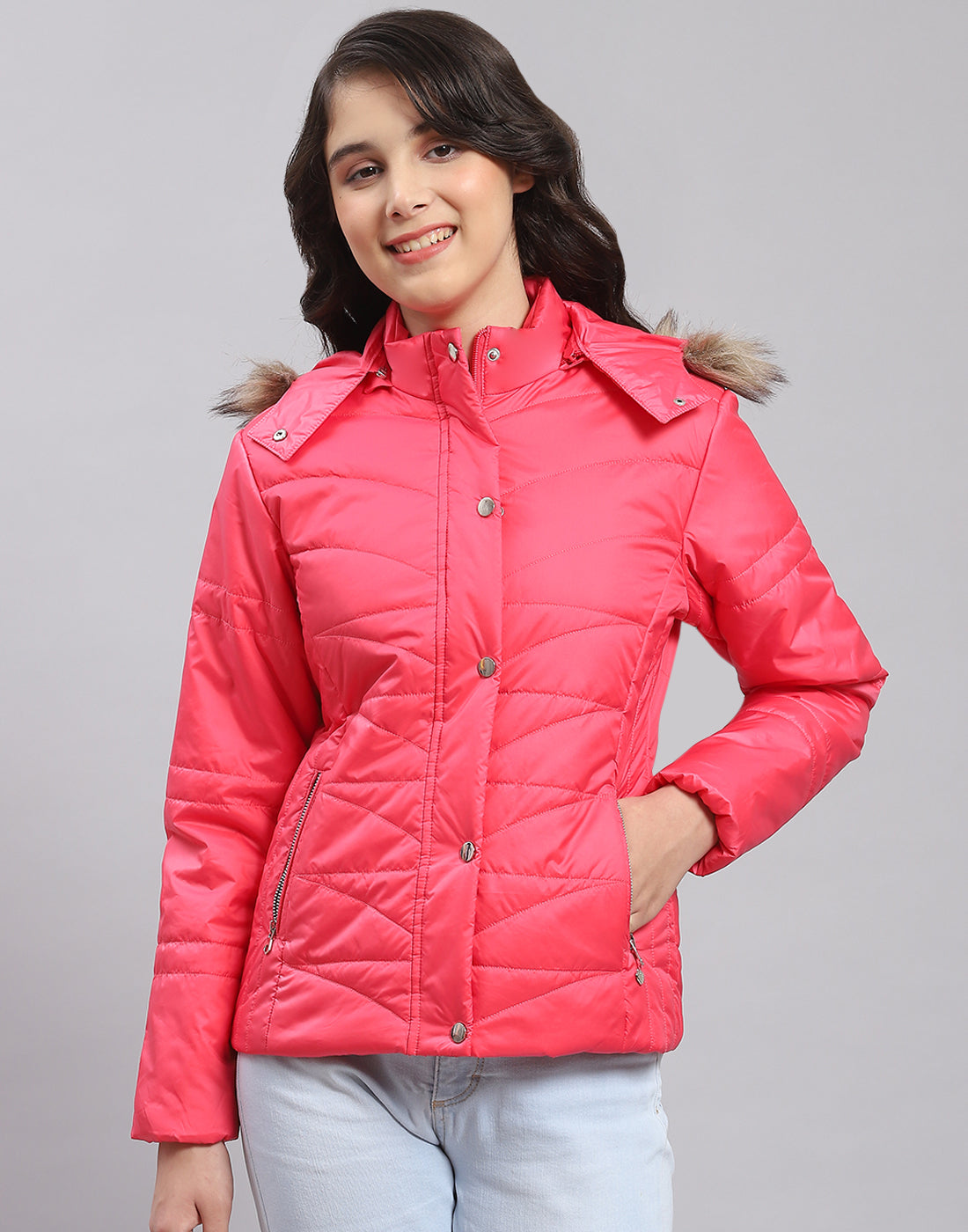 Girls Pink Solid Hooded Full Sleeve Girls Jacket