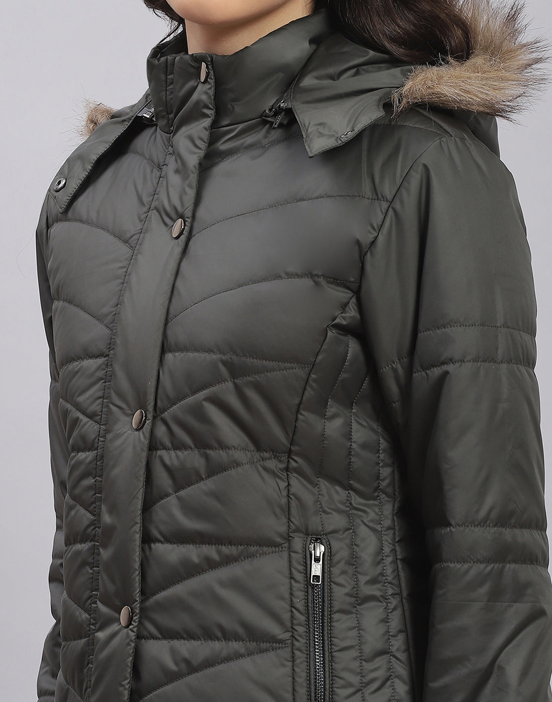 Girls Olive Solid Hooded Full Sleeve Girls Jacket