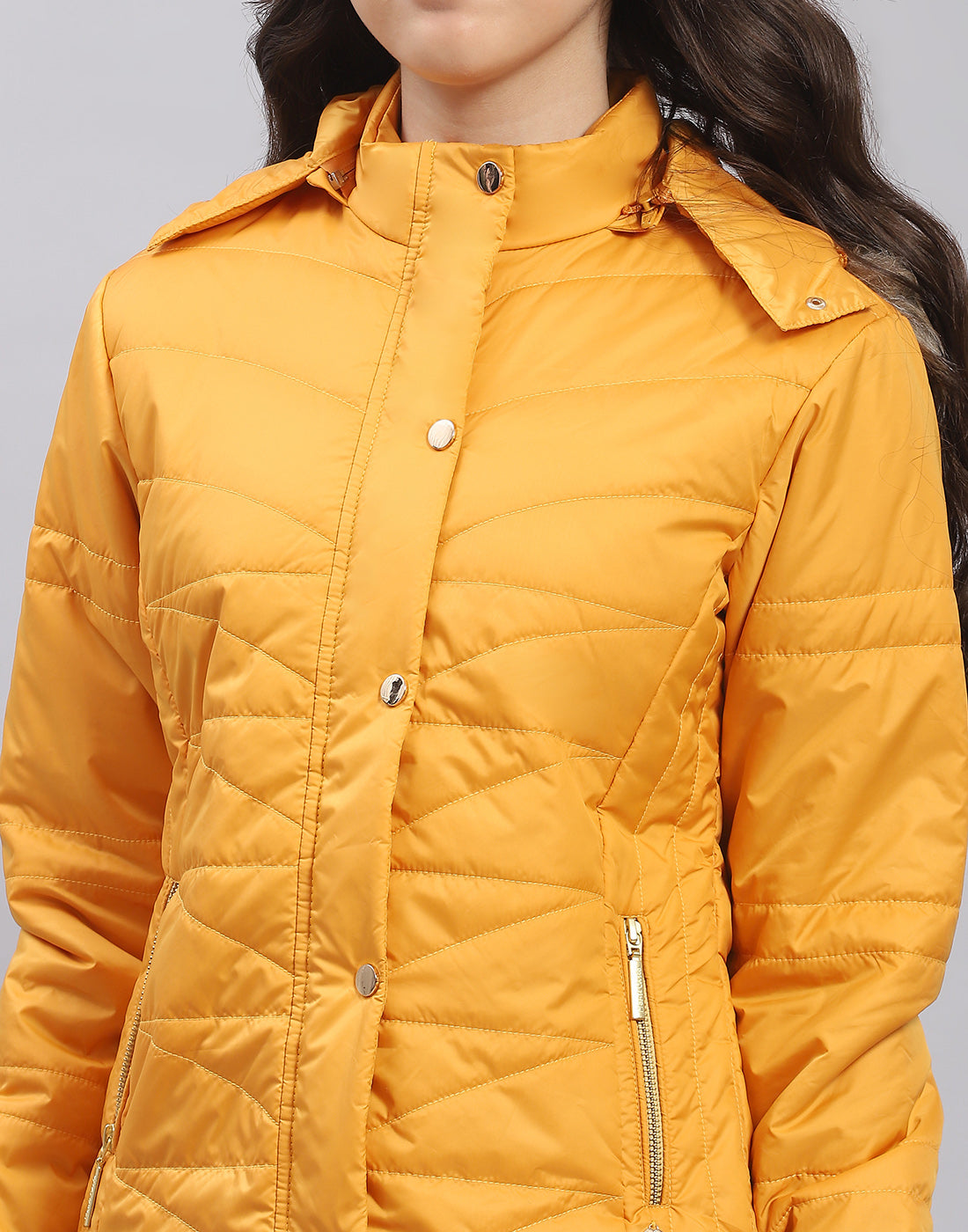 Girls Mustard Solid Hooded Full Sleeve Girls Jacket