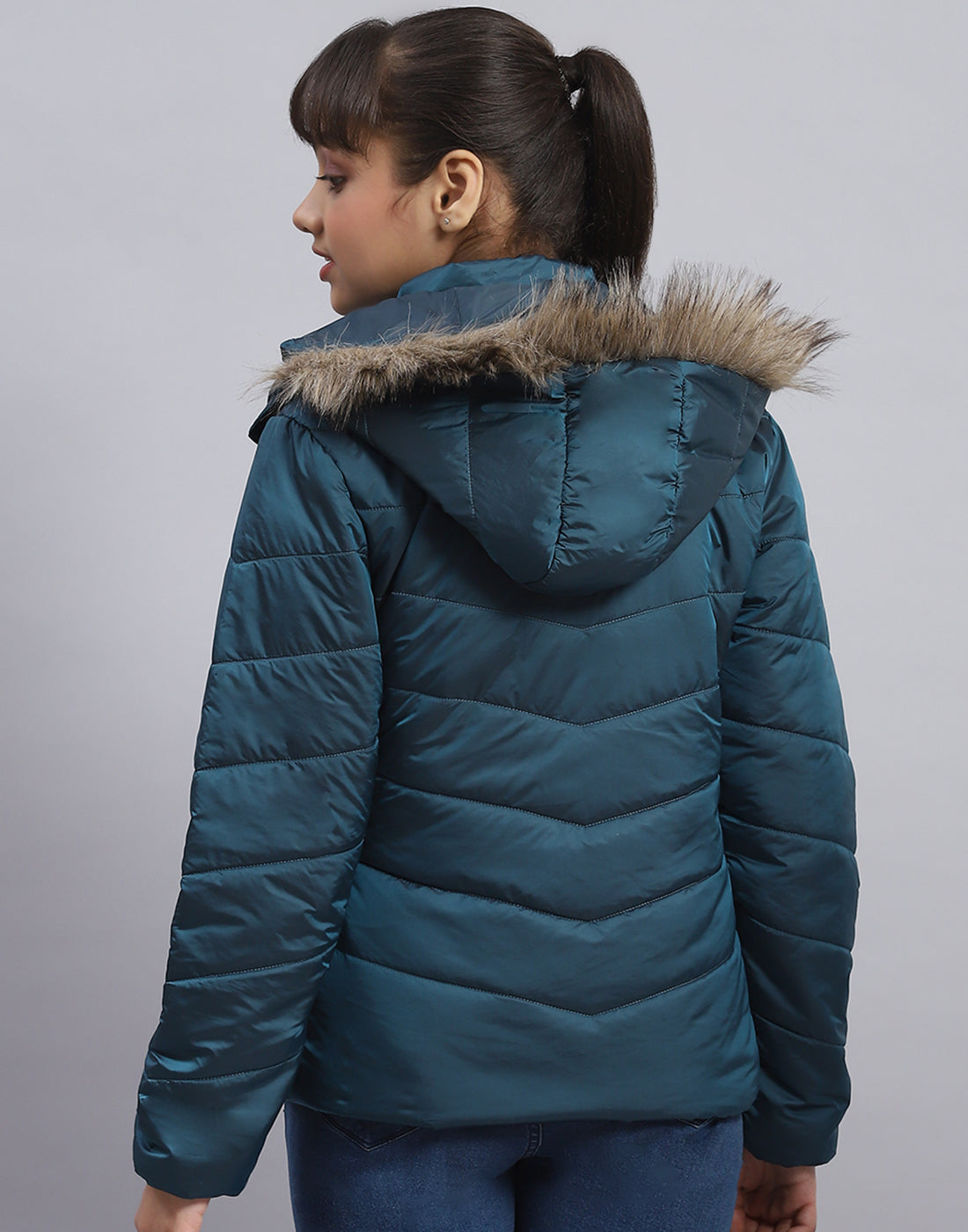 Girls Teal Blue Solid Hooded Full Sleeve Girls Jacket