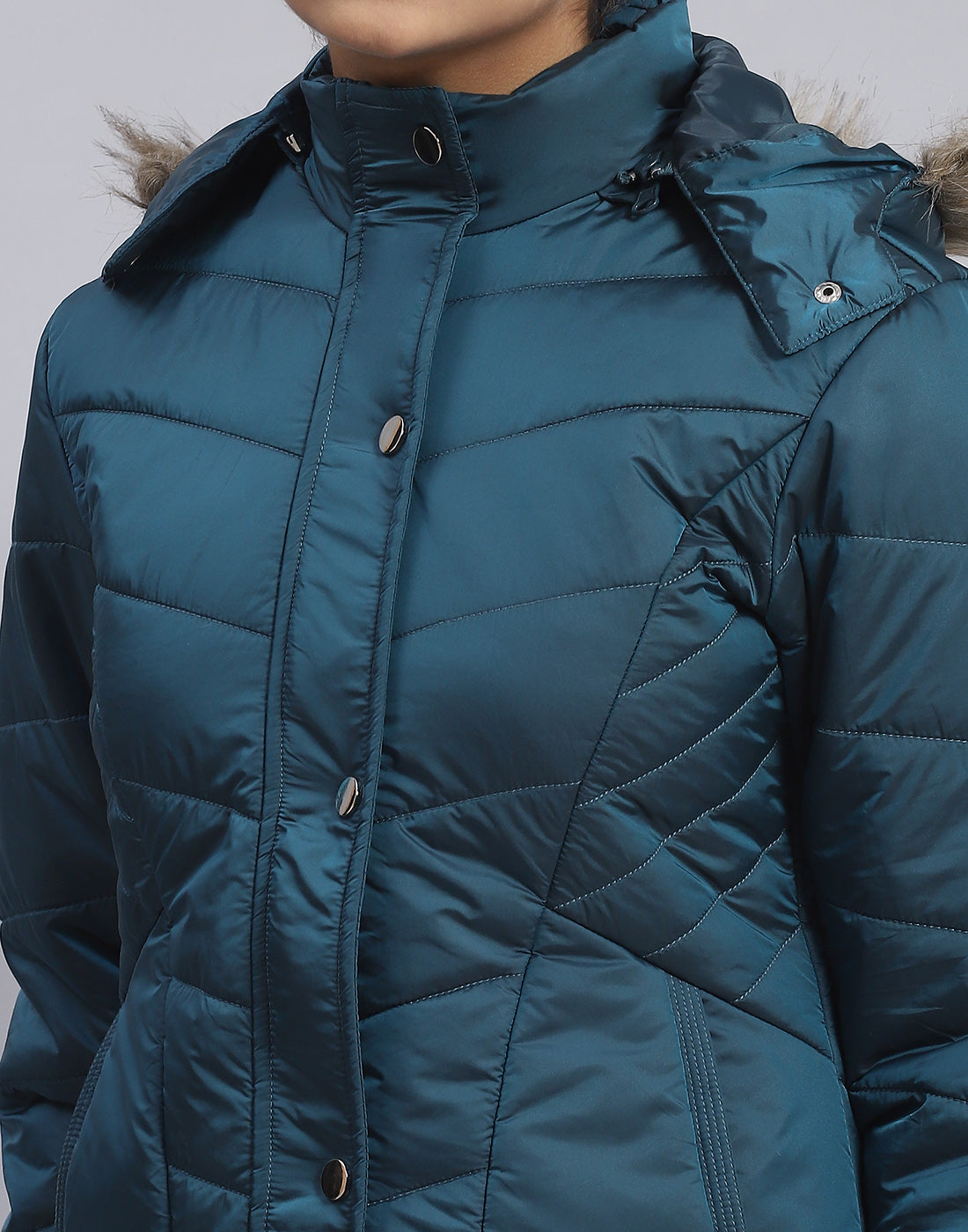 Girls Teal Blue Solid Hooded Full Sleeve Girls Jacket