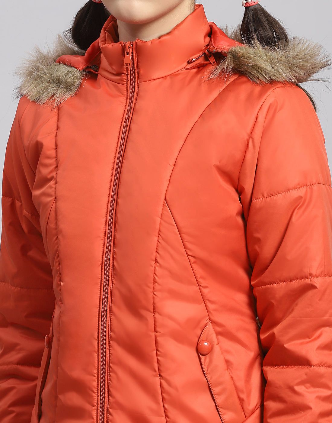 Girls Rust Solid Hooded Full Sleeve Girls Jacket