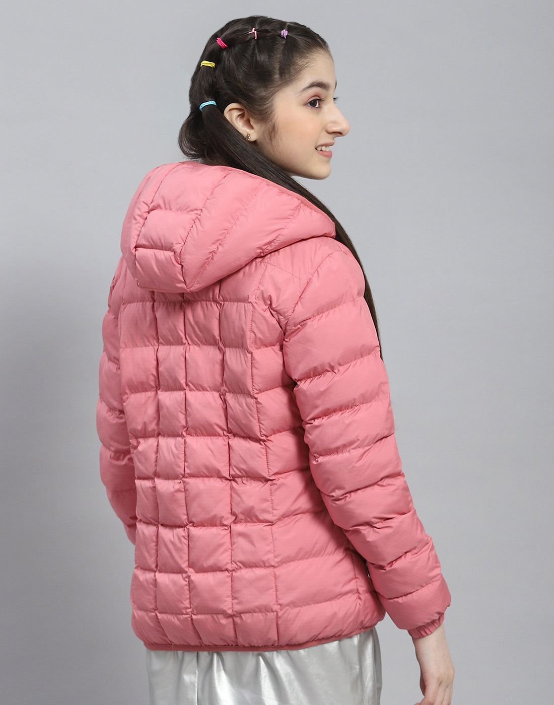 Girls Pink Solid Hooded Full Sleeve Girls Jacket