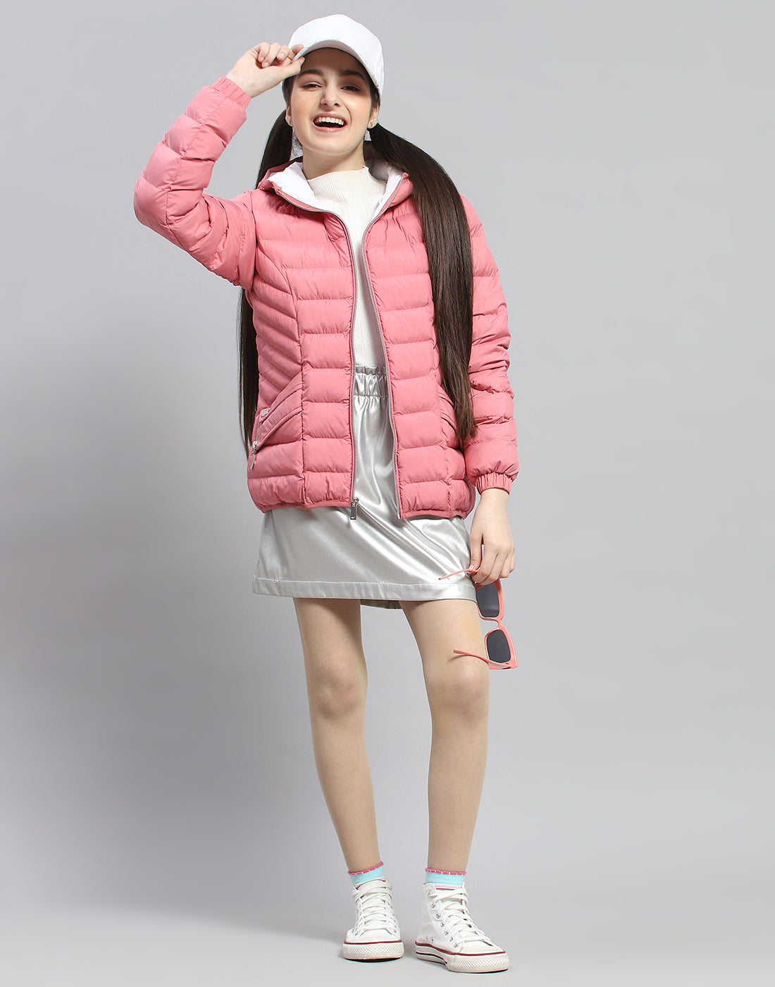 Girls Pink Solid Hooded Full Sleeve Girls Jacket