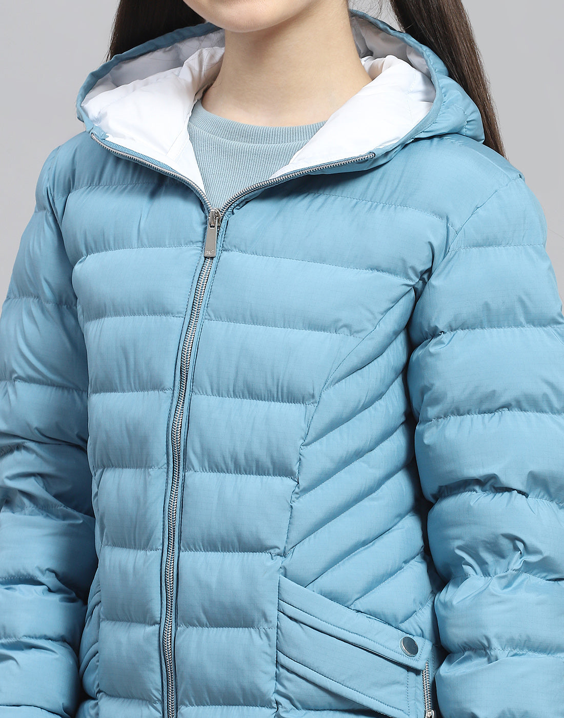Girls Turquoise Blue Solid Hooded Full Sleeve Girls Jacket