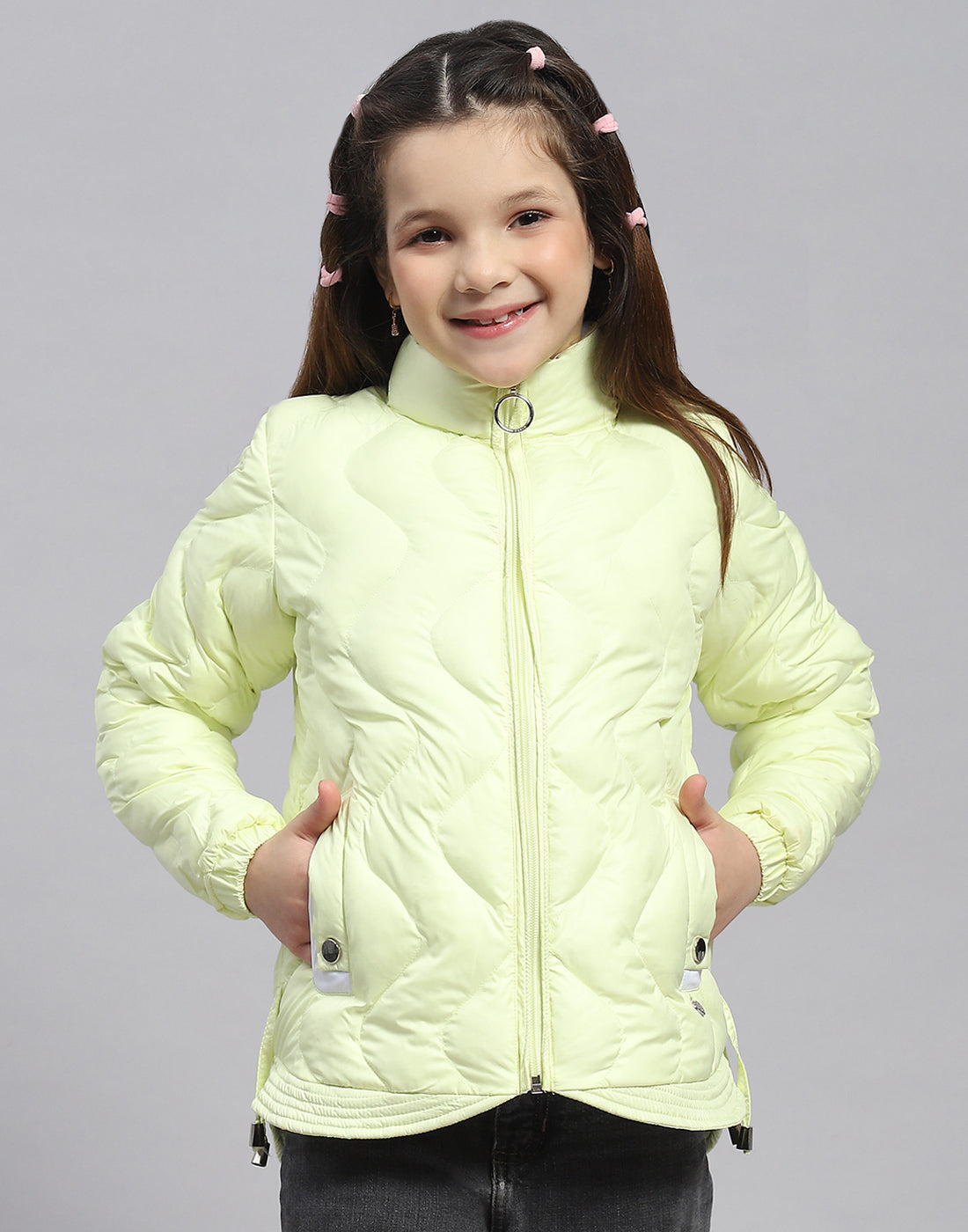 Girls Green Check Stand Collar Full Sleeve Girls Jacket