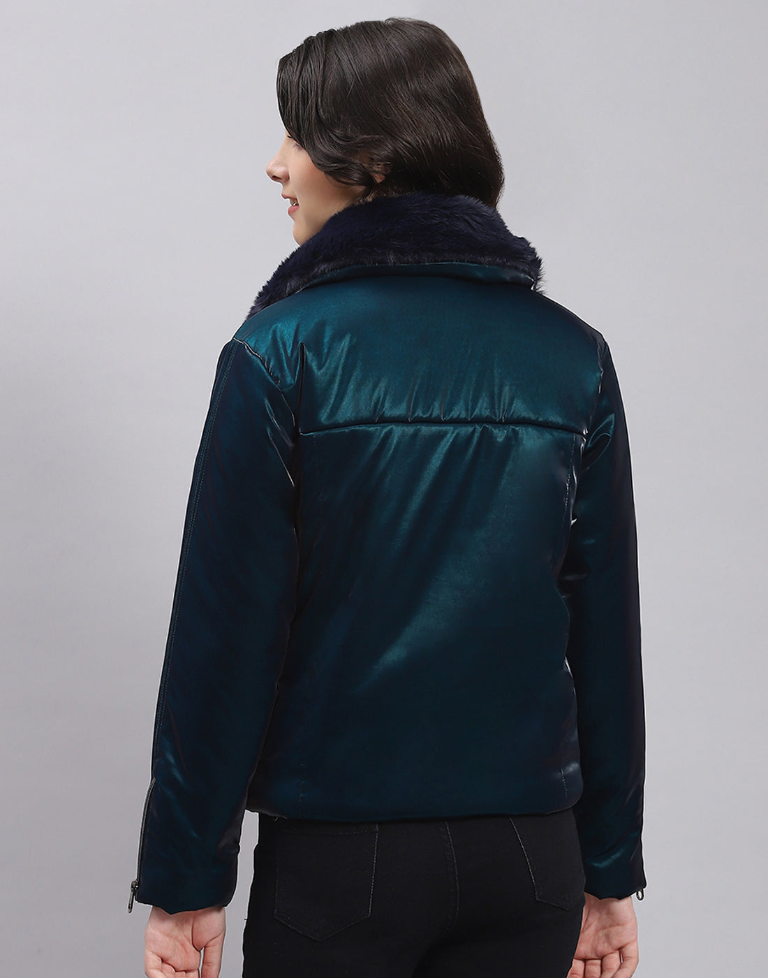 Girls Teal Blue Solid Collar Full Sleeve Girls Jacket