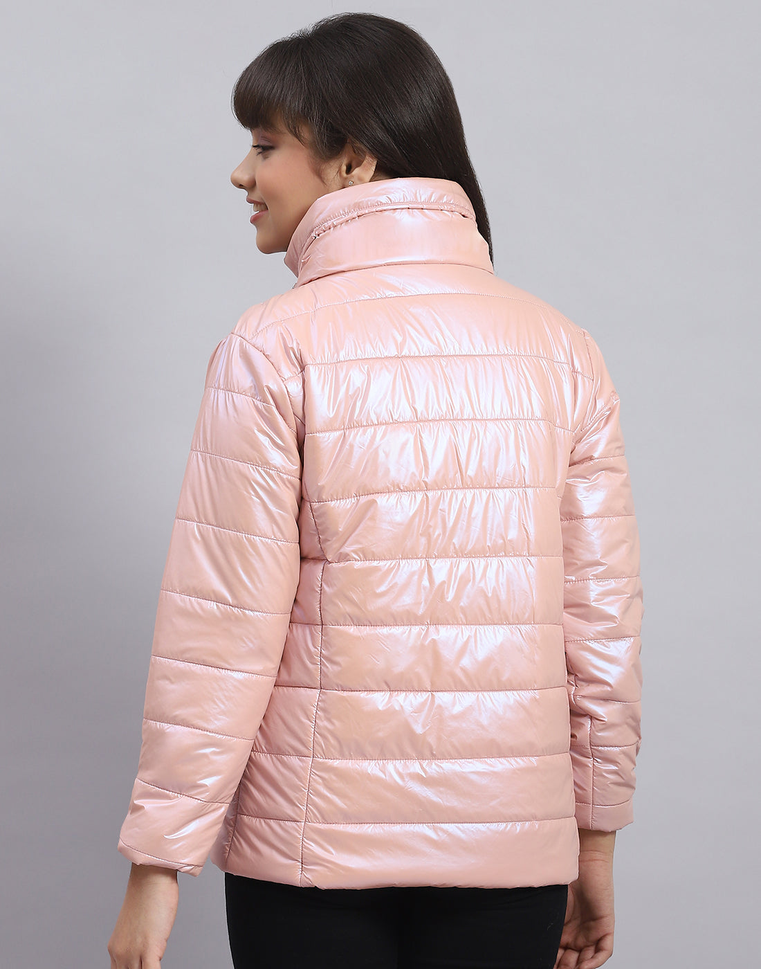 Girls Pink Solid Stand Collar Full Sleeve Girls Jacket