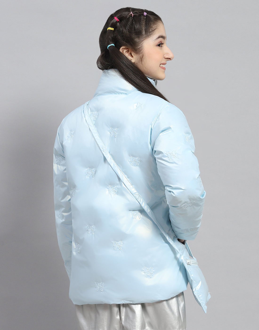 Girls Blue Embroidered Stand Collar Full Sleeve Girls Jacket
