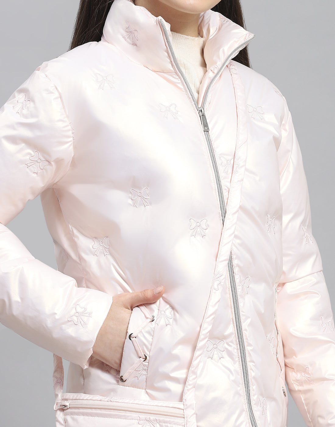 Girls Pink Embroidered Stand Collar Full Sleeve Girls Jacket