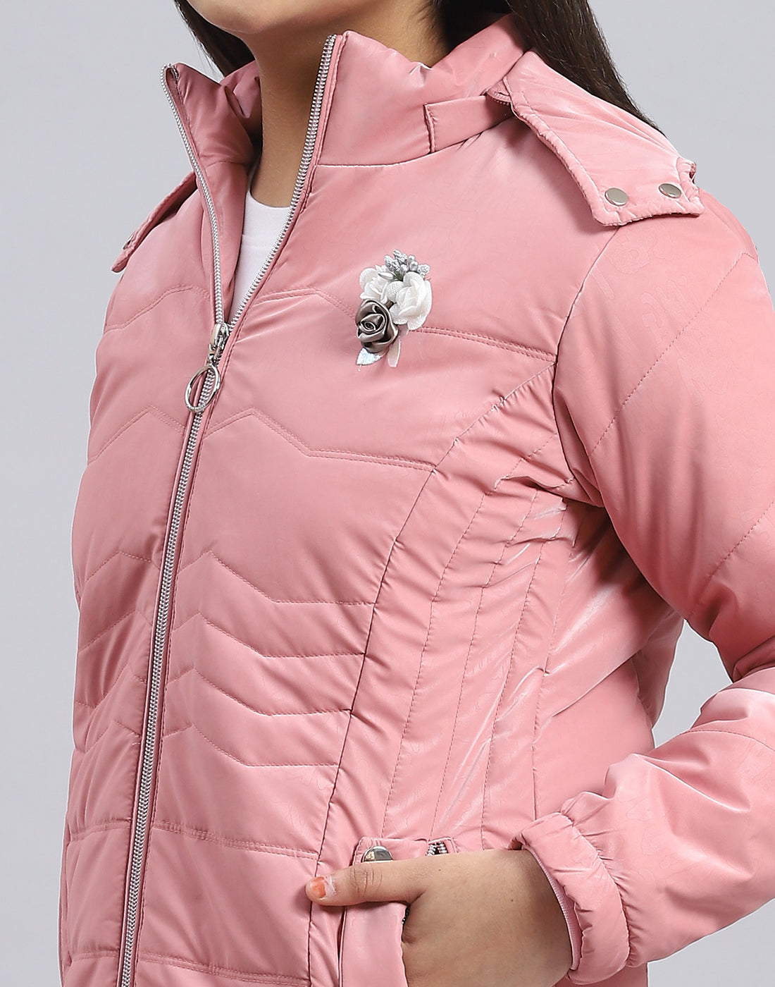 Girls Pink Printed Hooded Full Sleeve Girls Jacket
