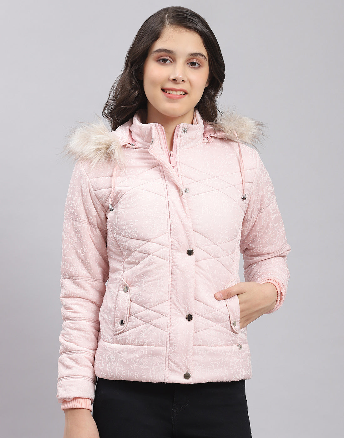 Girls Pink Printed Hooded Full Sleeve Girls Jacket