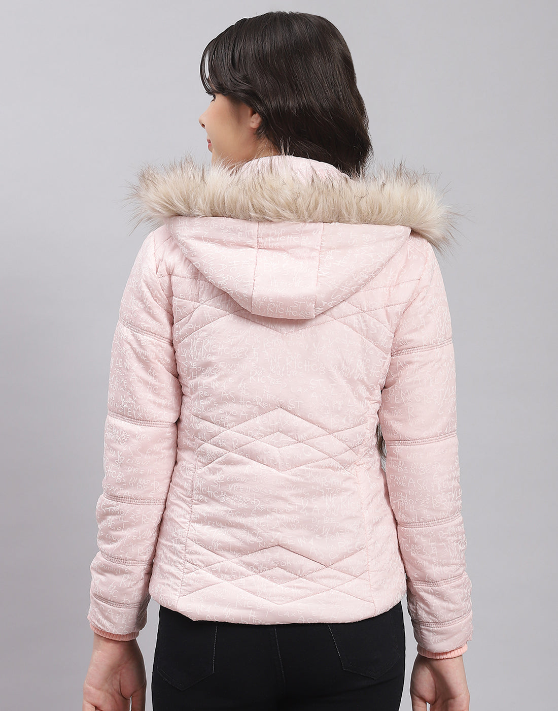 Girls Pink Printed Hooded Full Sleeve Girls Jacket